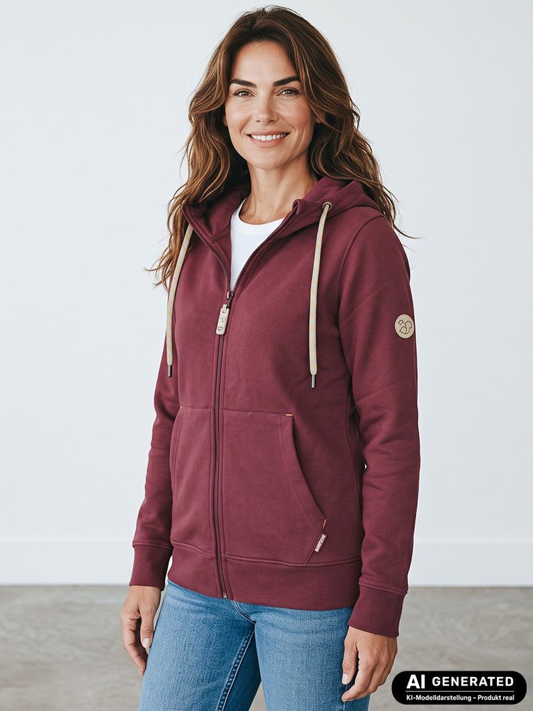 Baumfuchs Kapuzensweatjacke Damen Sweatjacke mit Kapuze - Modische Kapuzenjacke Freizeitjacke Kapuzen-Backprint, Ripp-Bündchen, Eingriffstaschen, Labelprint-Kordeln