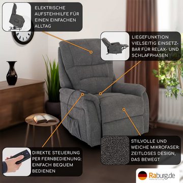 Raburg TV-Sessel Relaxsessel mit Liegefunktion & Aufstehhilfe, elektrisch, Janik, Mikrofaser, Taschenfederkern, 1 Motor, 120 kg Belastbarkeit