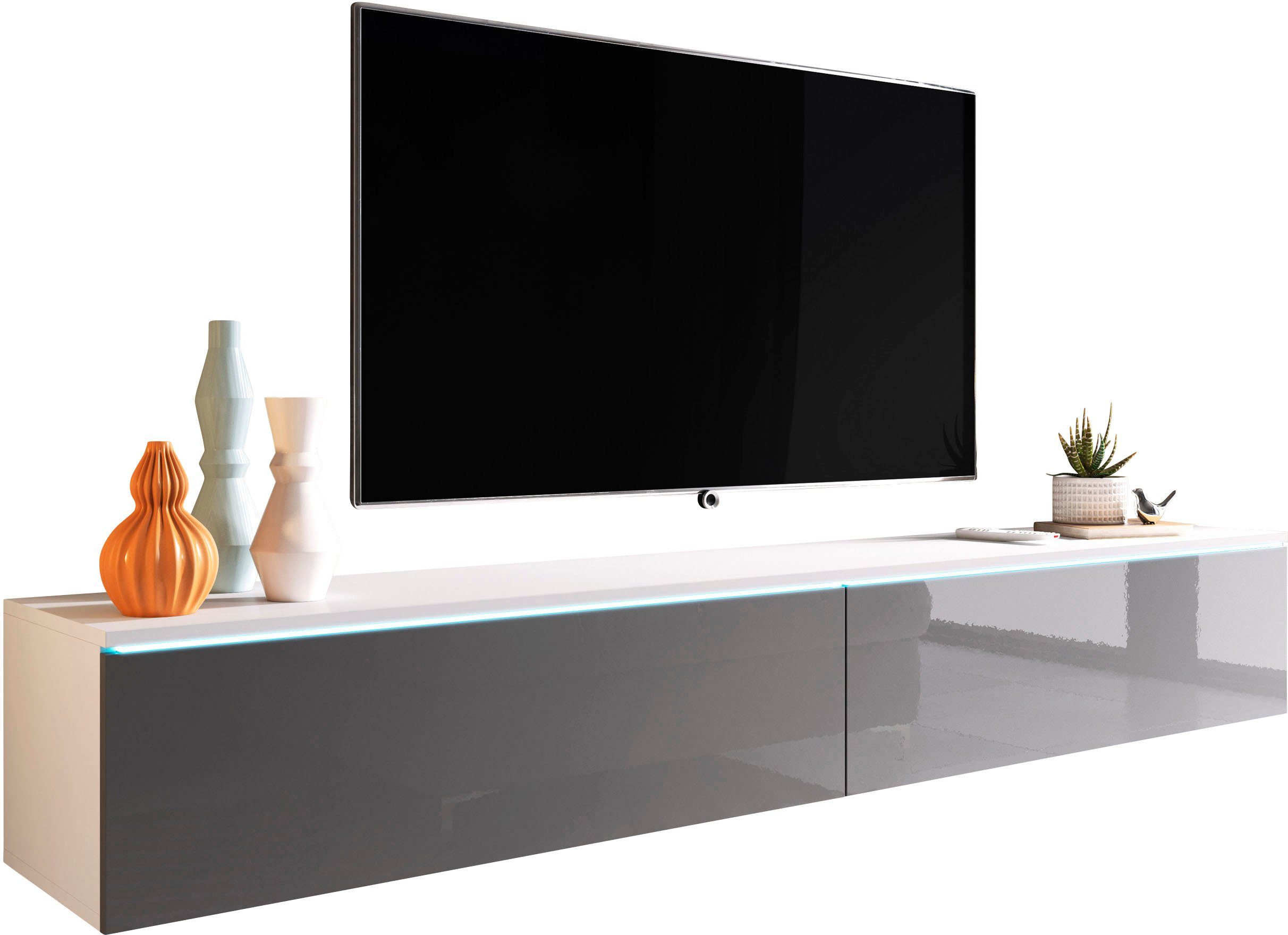 Home affaire Lowboard LOWBOARD VERA, wahlweise mit oder ohne Beleuchtung, Modernes griffloses TV-Board, 180 cm TV-Schrank, stehend und hängend