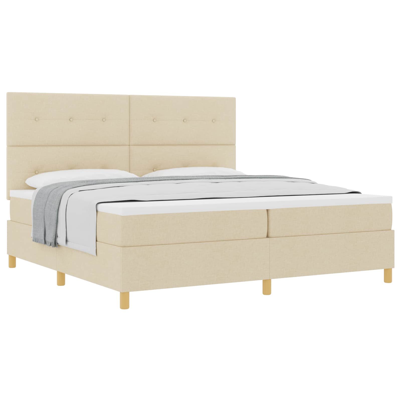 Bett Boxspringbett mit Kopfteil Creme 200 x 200 cm Stoff