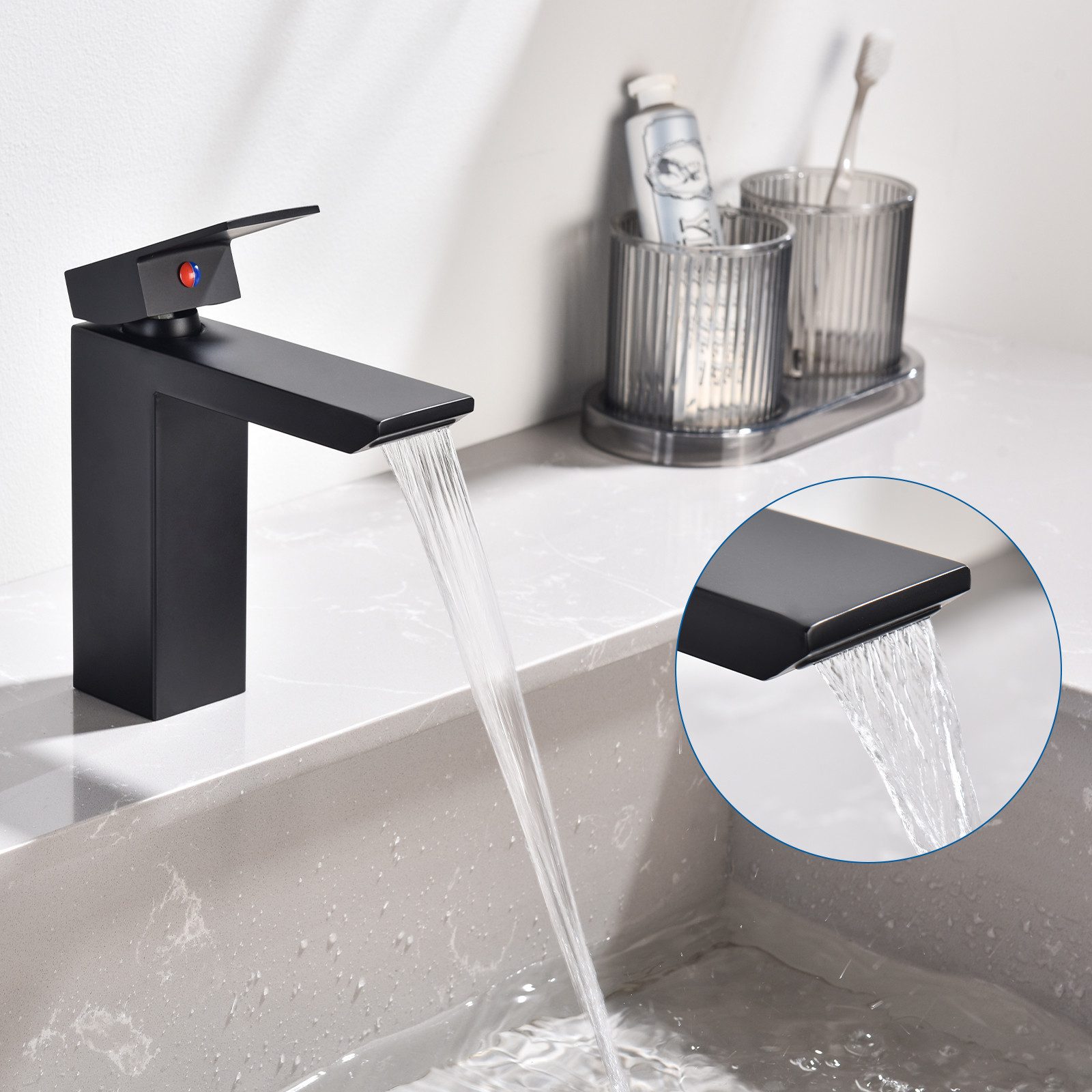 HOMELODY Waschtischarmatur Wasserfall quadratischer Wasserhahn Badarmatur günstig online kaufen