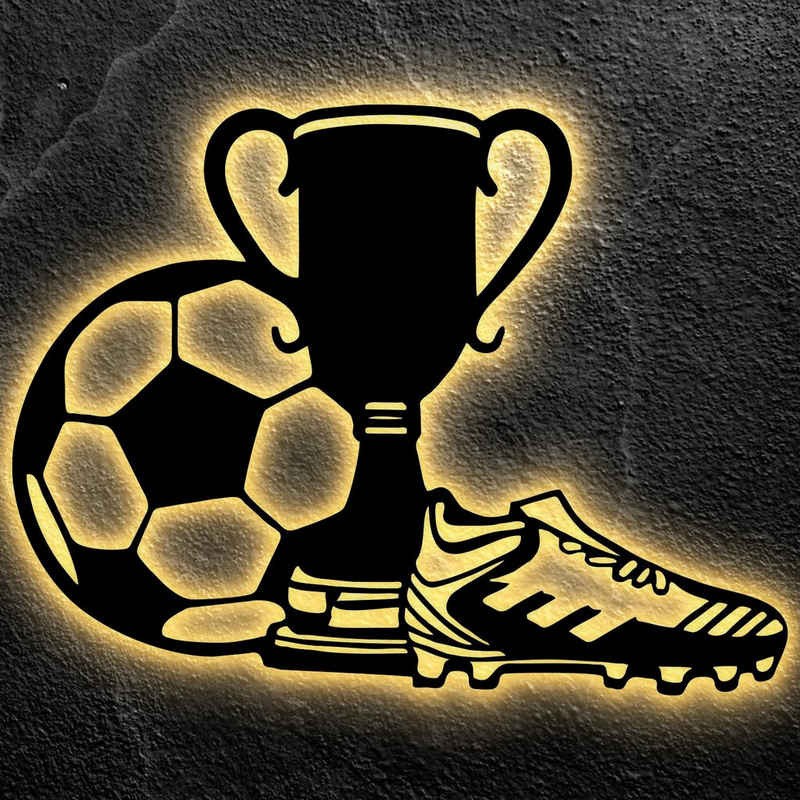 LEON FOLIEN Dekofigur Fußball jungen Pokal Fußball Nachtlicht Schlummerlicht in Buche #45