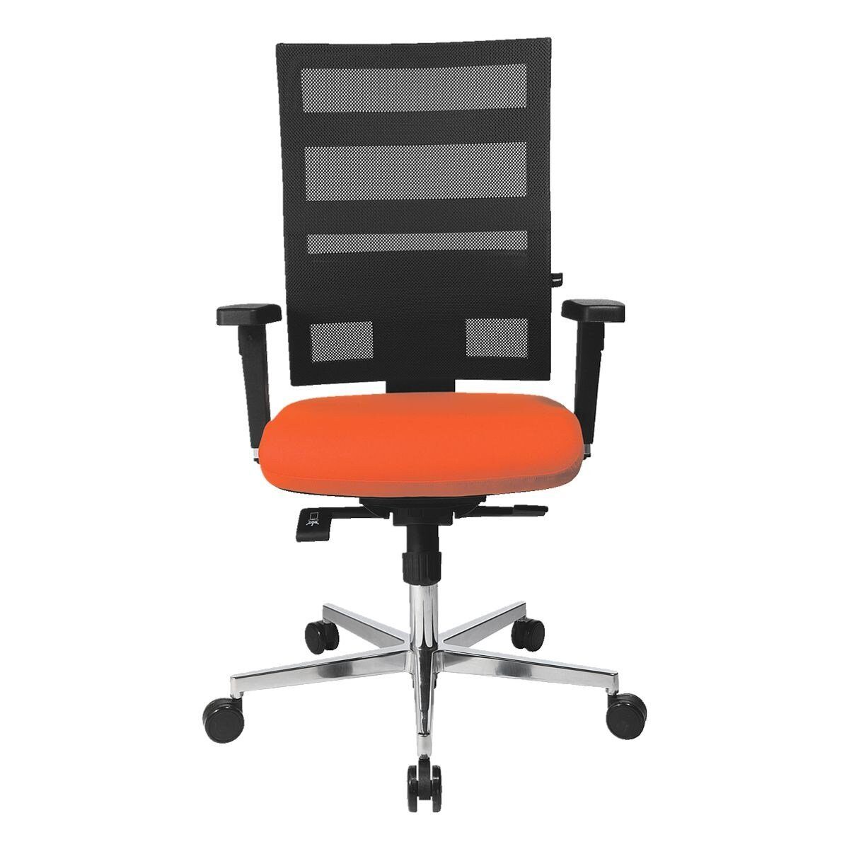 TOPSTAR Schreibtischstuhl Plus, Sitness Armlehnen, Netzlehne und orange-schwarz Flachsitz X-Pander mit