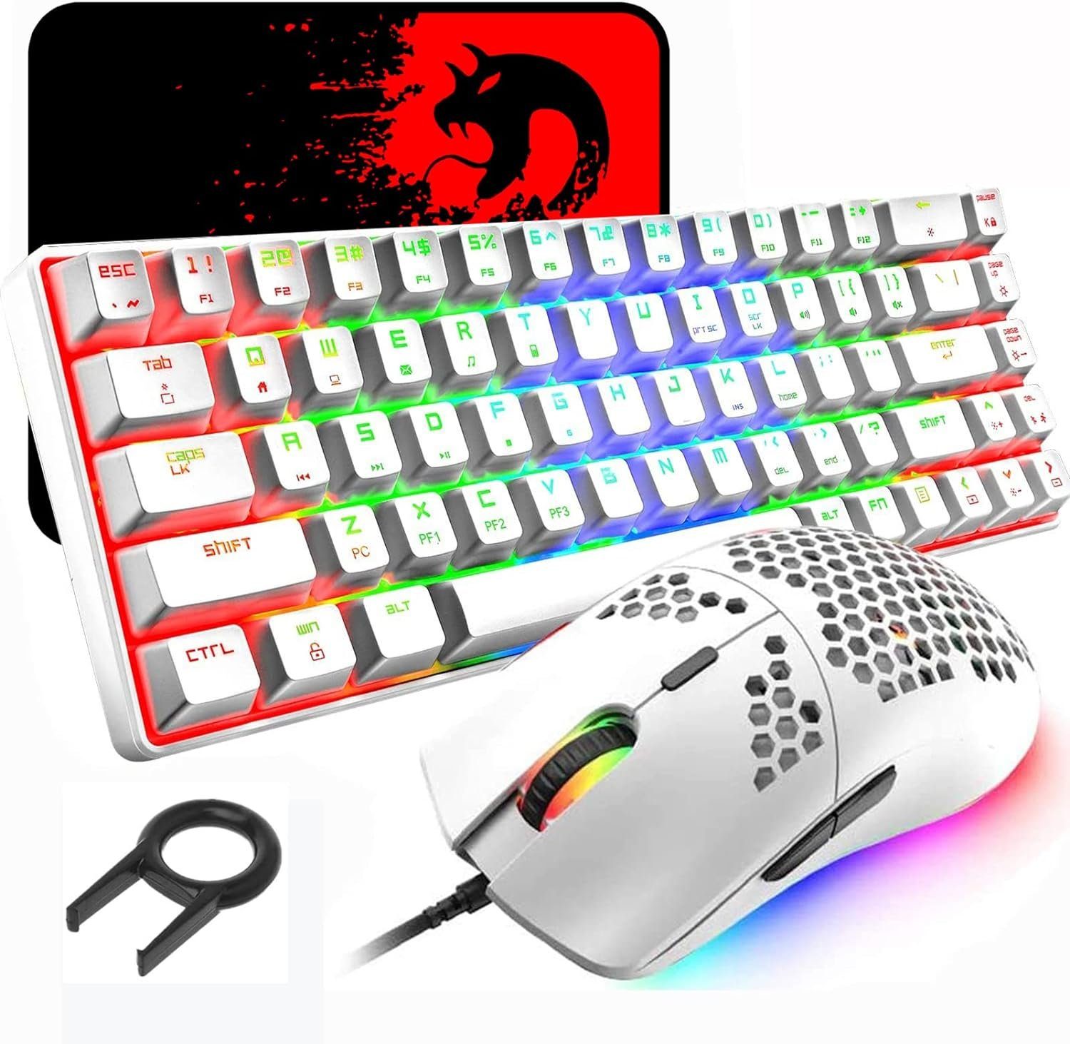 LexonElec RGB-LED-Hintergrundbeleuchtung Tastatur- und Maus-Set, 60% mechanische Gaming-Tastatur,Mini-68 Tasten, kabelgebunden,Mauspad