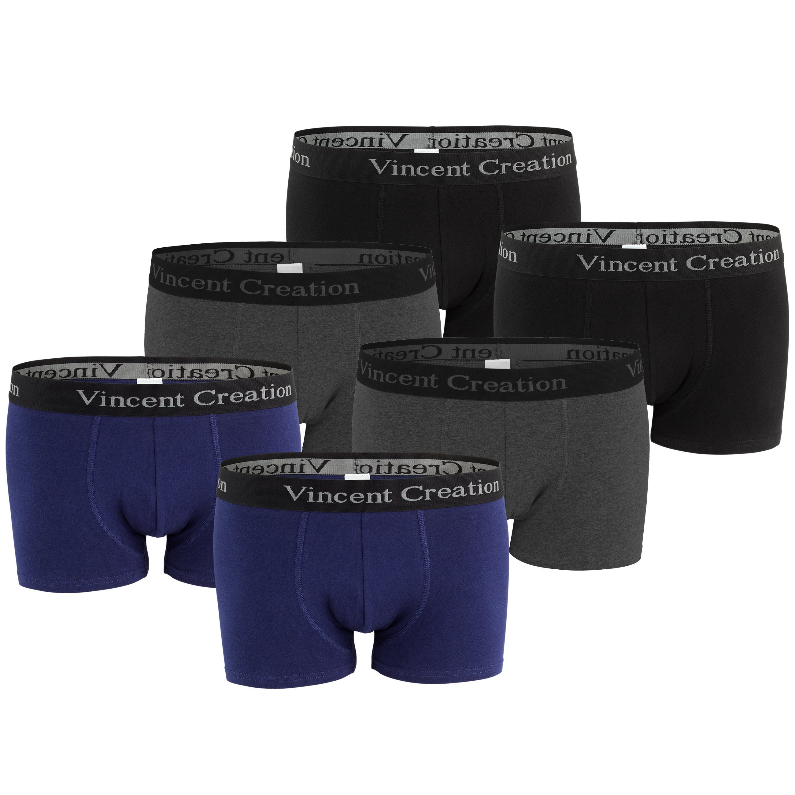 Vincent Creation® Boxershorts (6-St) angenehm stretchiger Baumwollmix schwarz/grau/marine