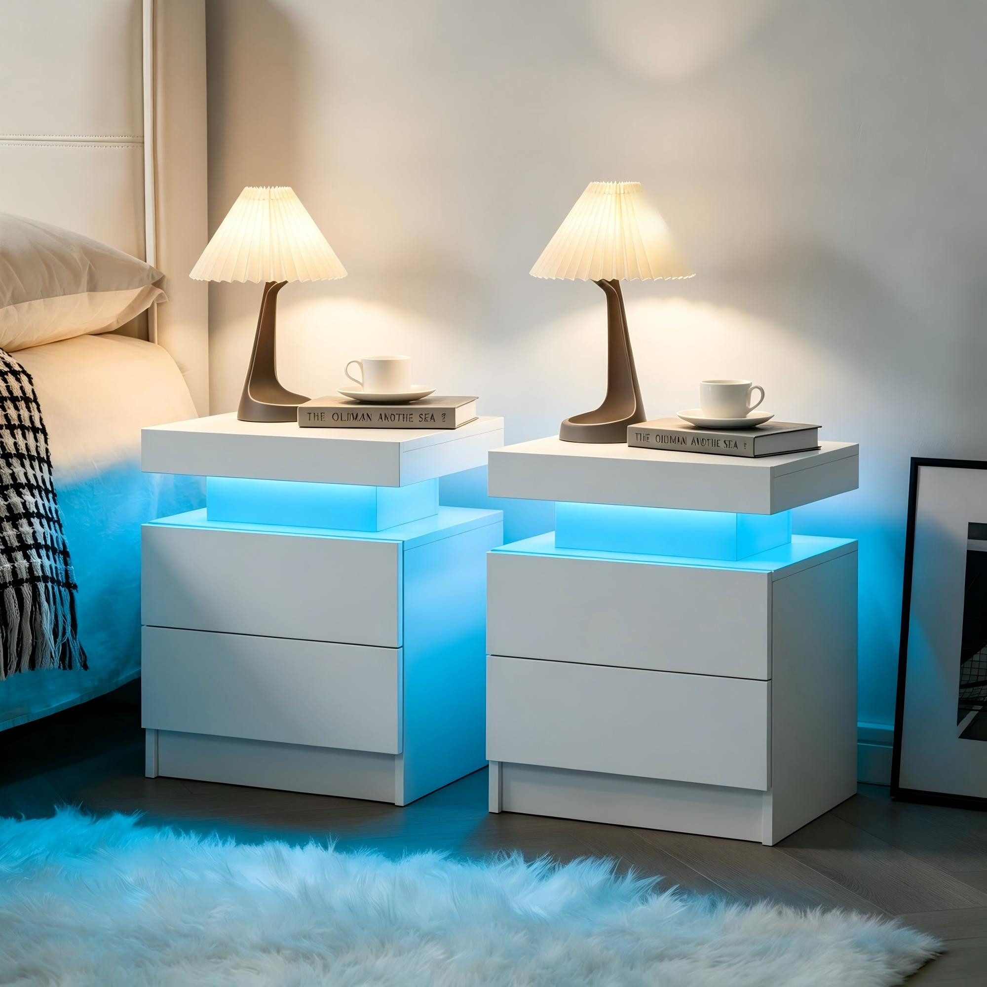 Fine Life Pro Nachttisch LED-Nachttisch-Set (2 Stück) – Moderner Beistellschrank