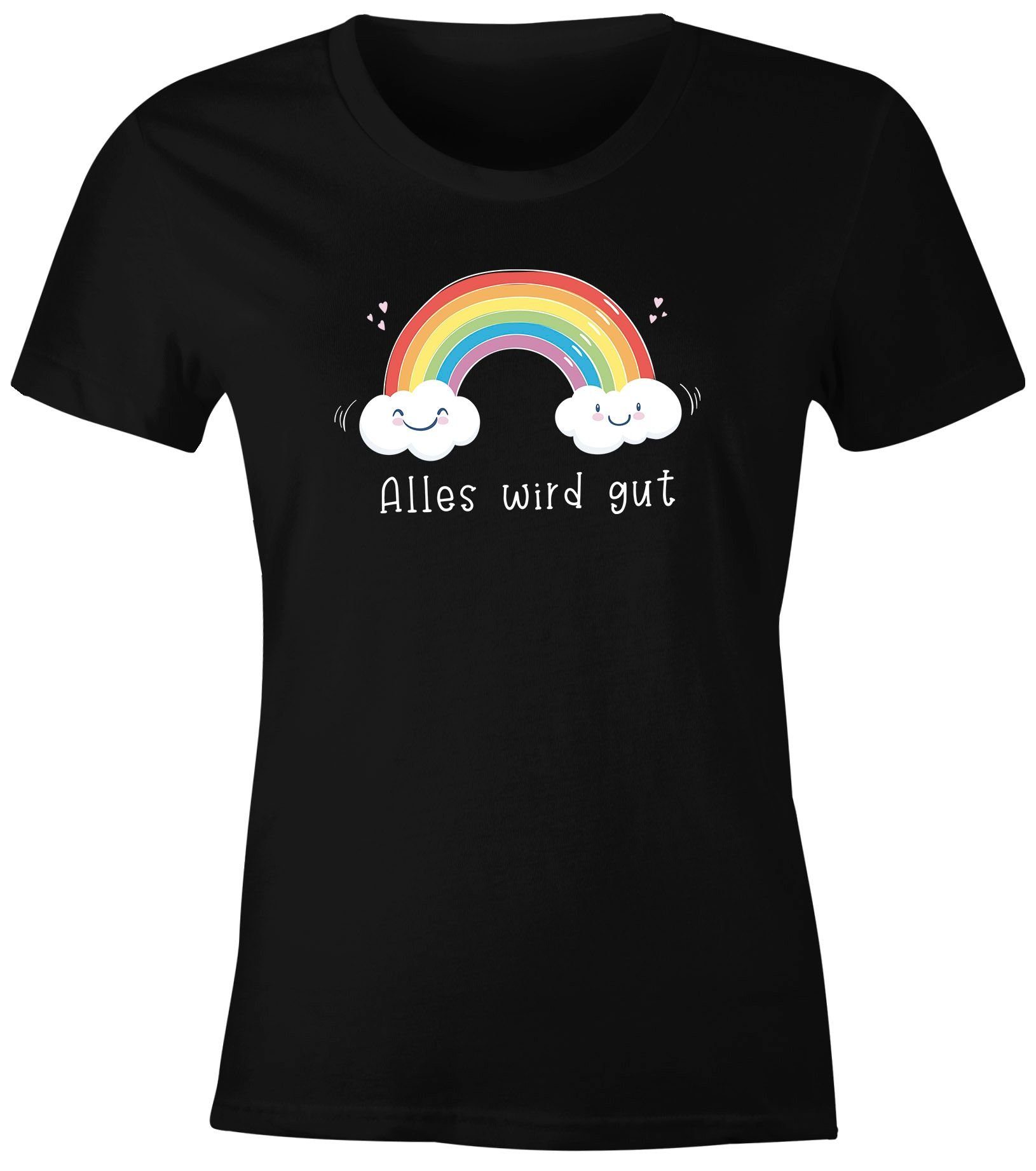 Print-Shirt Damen T-Shirt Alles wird gut Mutmacher Trost Aufmunterung positiv denken durchhalten Moonworks®