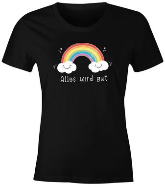 MoonWorks Print-Shirt Damen T-Shirt Alles wird gut Mutmacher Trost Aufmunterung positiv denken durchhalten Moonworks® mit Print