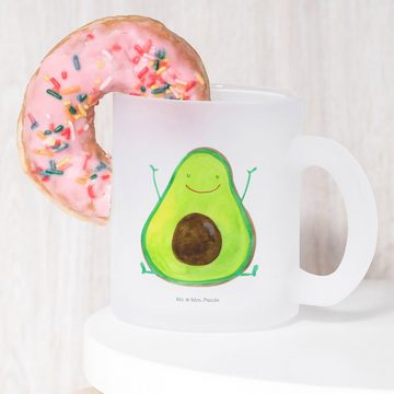 Mr. & Mrs. Panda Teeglas Avocado Glücklich - Transparent - Geschenk, Teeglas, Tasse mit Henkel, Premium Glas, Liebevolle Gestaltung