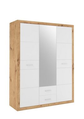 möbelando Kleiderschrank Stern Eleganter Kleiderschrank mit viel Stauraum & Spiegeltür - Vielseitiger Drehtürenschrank in Artisan Eiche Optik & Weiß - 151 x 198 x 55 cm (B/H/T)