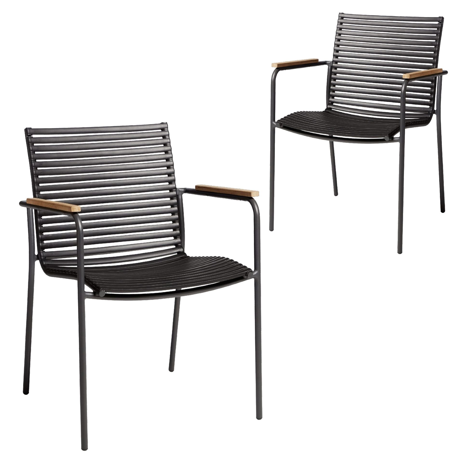 Cinas Gartenstuhl Mood Classic Stapelstuhl, Aluminium, Kunststoff-Lamellen (2er-Stuhl-Set), Armlehnen Teakholz, stapelbar, Lamellen schwarz