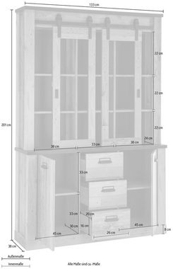 Home affaire Buffet SHERWOOD Holz Dekor, mit Scheunentorbeschlag und Apothekergriffen, Breite 133cm