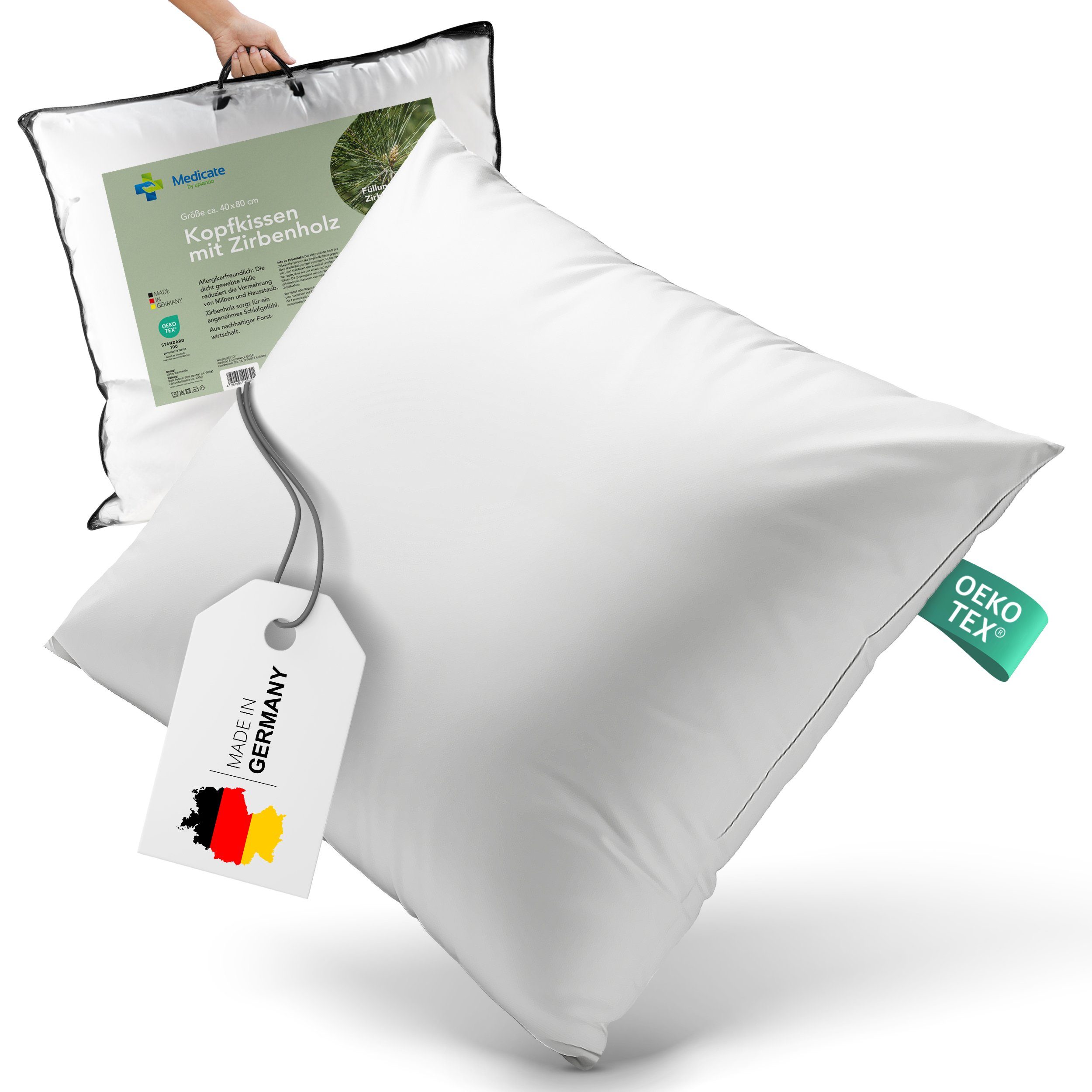 Medicate Zirbenkissen Medicate Zirbenholz Kopfkissen 80x80 cm, 1-tlg., Mit Zirbenholz, Waschbar, Всеrgikerfreundlich