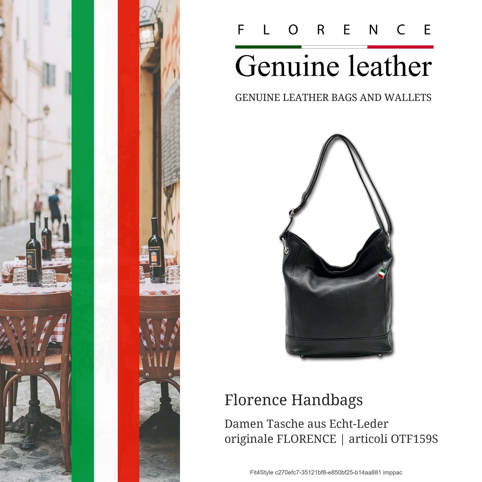 FLORENCE Schultertasche Florence Damen Echtleder Hobo Bag schwarz (Schultertasche), Damen Leder Schultertasche, Shopper, schwarz ca. 37cm