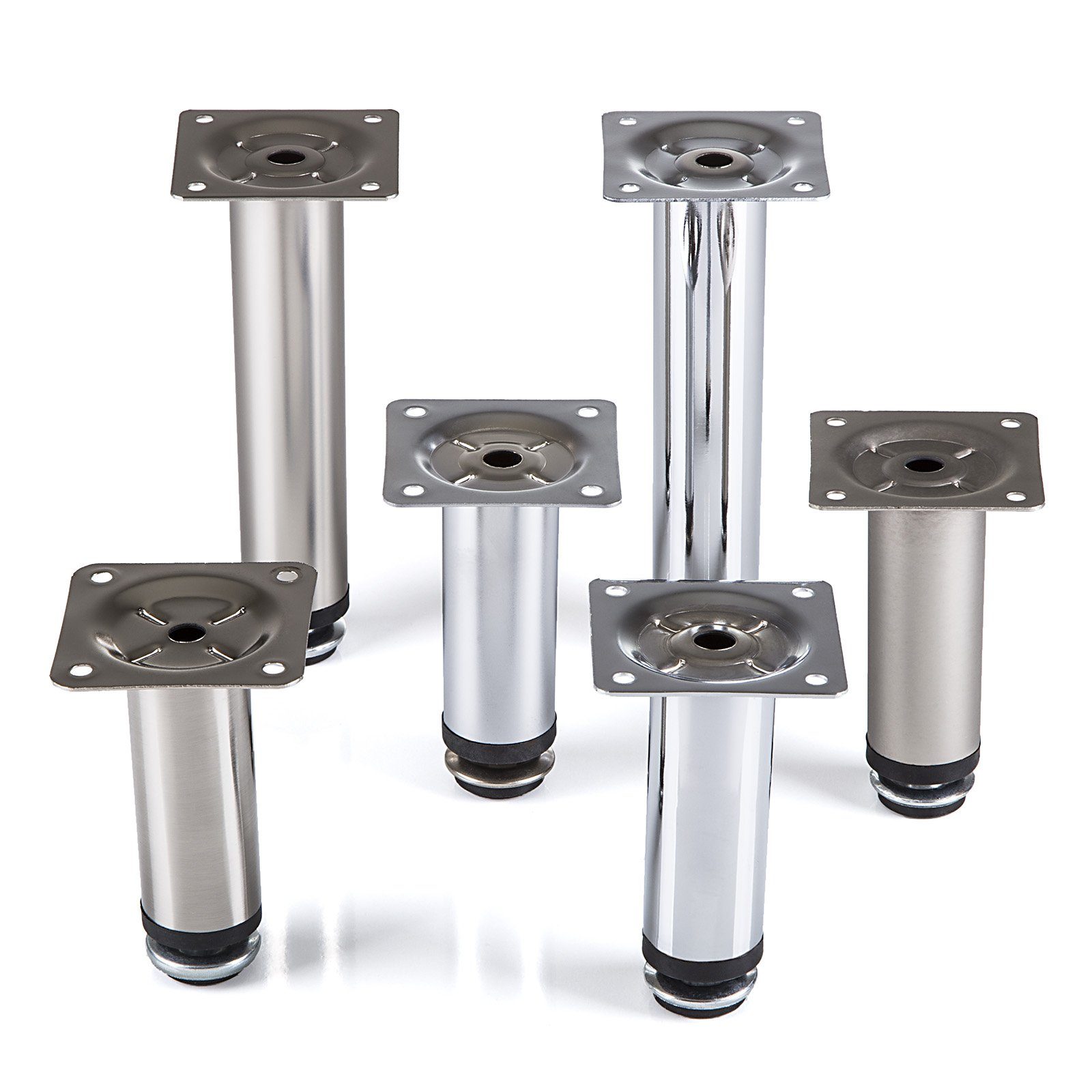 SO-TECH® Möbelfuß Möbelfuß mit Höhenverstellung Ø 30 mm Höhe: 100-150 mm, Höhe 100 mm, Edelstahloptik gebürstet mit Bodengleiter – Bild 5 von 5