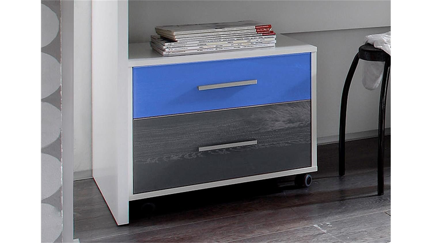 Bega Consult Schreibtisch Schreibtisch Colori weiß und blau grauinkl. Rollcontainer 135 cm