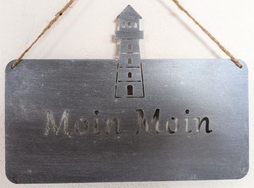 Posiwio Metallschild Schild "Moin Moin" mit Leuchtturm, (1 Stück, 1 St., Dekoschild), grau lackiert