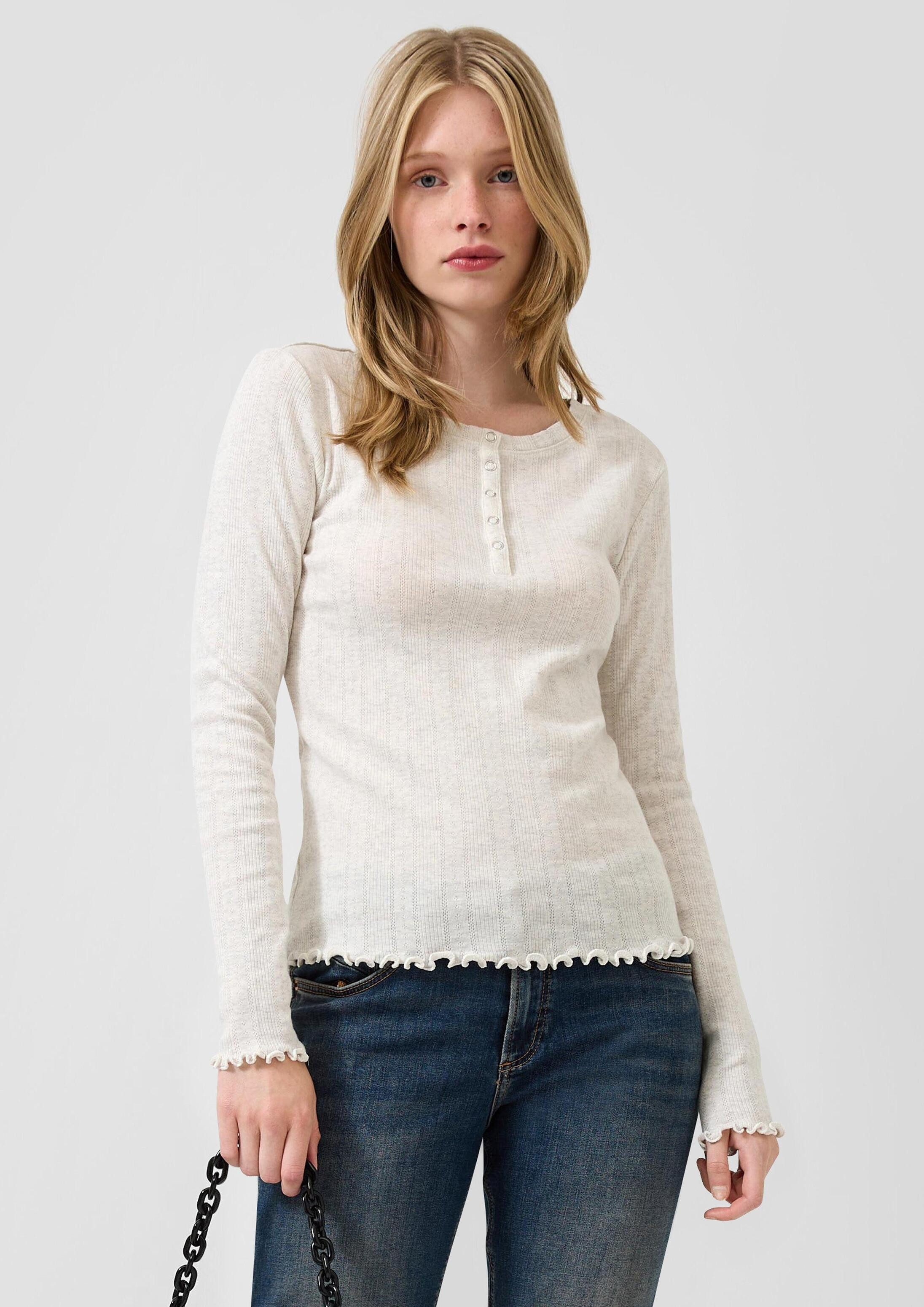 QS Langarmshirt T-Shirt Baumwollshirt mit Ripp-Ajour