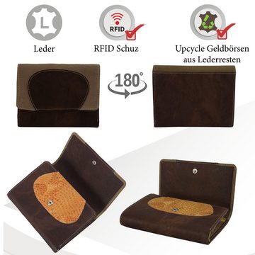 Sunsa Geldbörse echt Leder Geldbörse Damen Geldbeutel Portemonnaie große Brieftasche, echt Leder, aus recycelten Lederresten, mit RFID-Schutz, Unisex