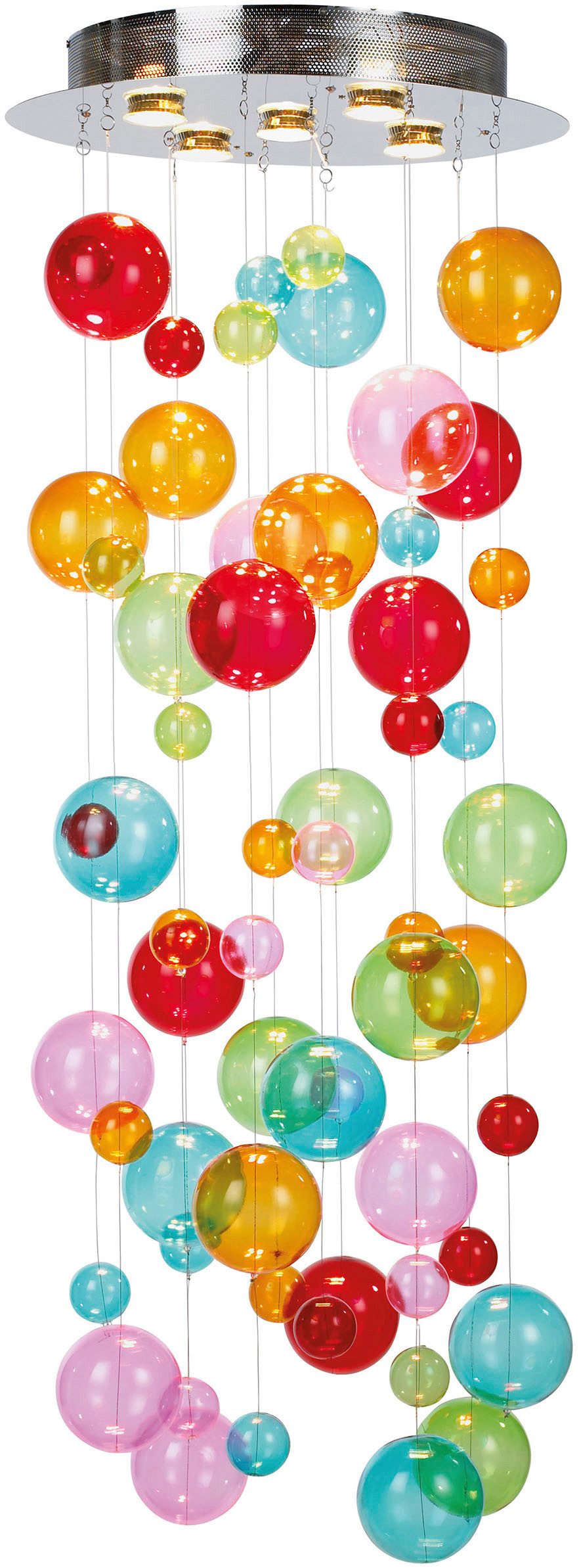 näve LED Pendelleuchte Explosion, LED wechselbar, Warmweiß, kleine und große bunte Glaskugeln, inkl. GU10 Leuchtmittel warmweiß