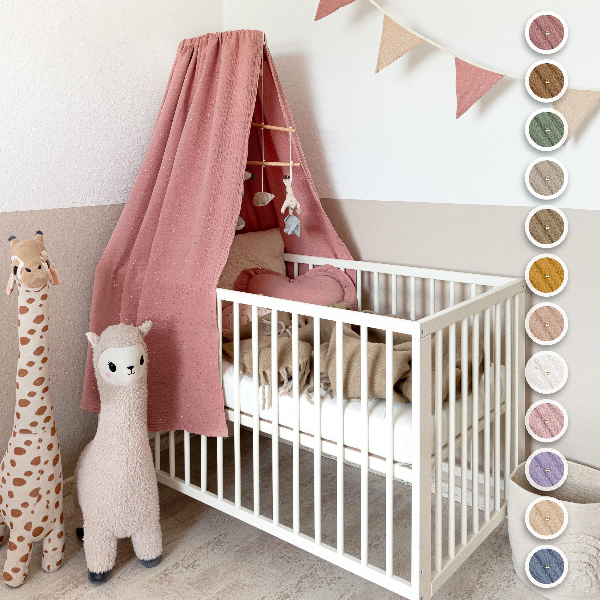 lilimaus Betthimmel Babybett Himmel Gold aus Musselin - handgenähter Baldachin (1-tlg), Betthimmel mit Gold-Details - weich & sanft zu zarter Babyhaut