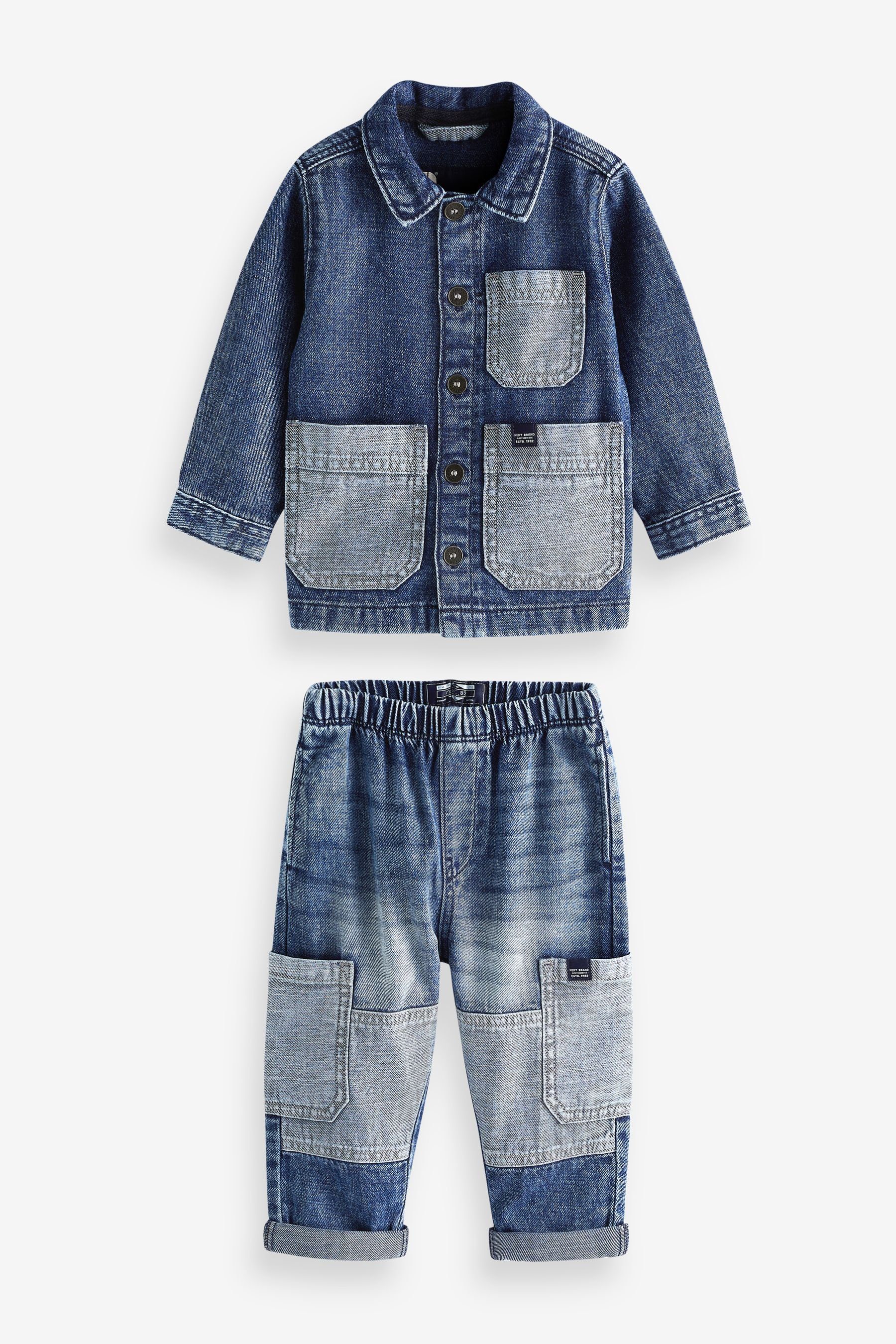 (2-tlg) mit Set Denim-Hemdjacke Next Aufnähern mit Jeanshemd