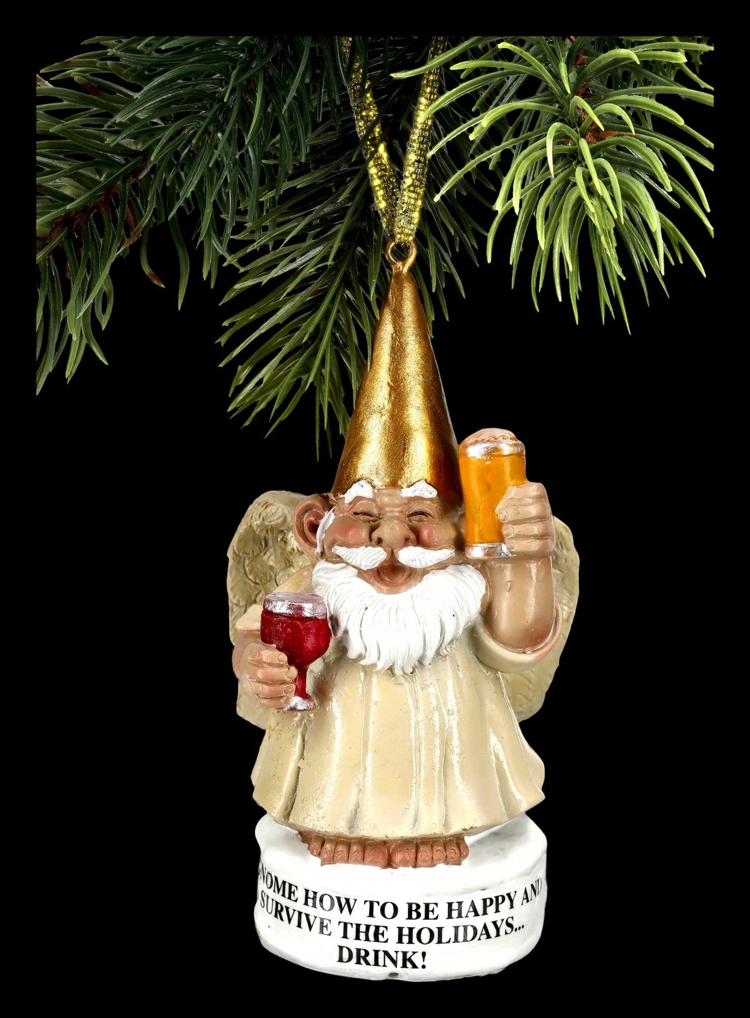 Figuren Shop GmbH Christbaumschmuck Christbaumschmuck - Gartenzwerg Engel mit Bier - Weihnachts Deko Fantasy (1-tlg)