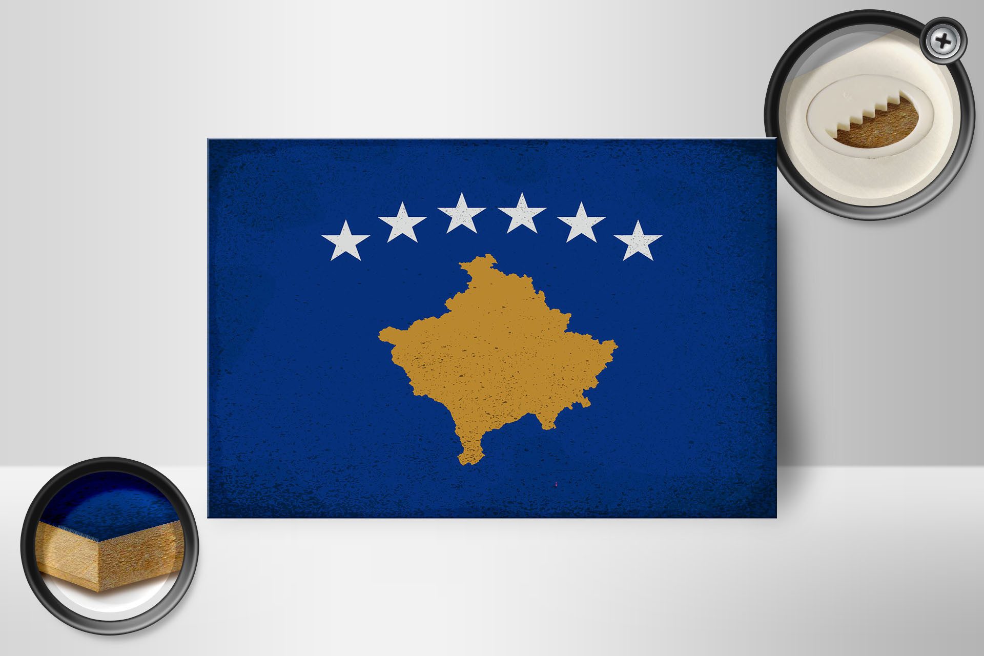 Femer GmbH Holzbild Flagge Kosovo 18x12 cm Flag of Kosovo Vintage, Flaggen (1 St), Glatte Holzfaserplatte (MDF), vorn beschichtet