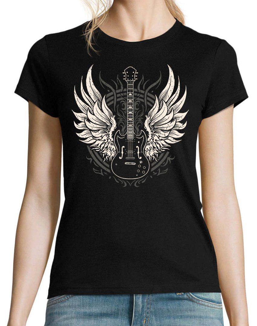 Designz Print Flügel Damen Print-Shirt Gitarre Youth T-Shirt mit Schwarz modischem
