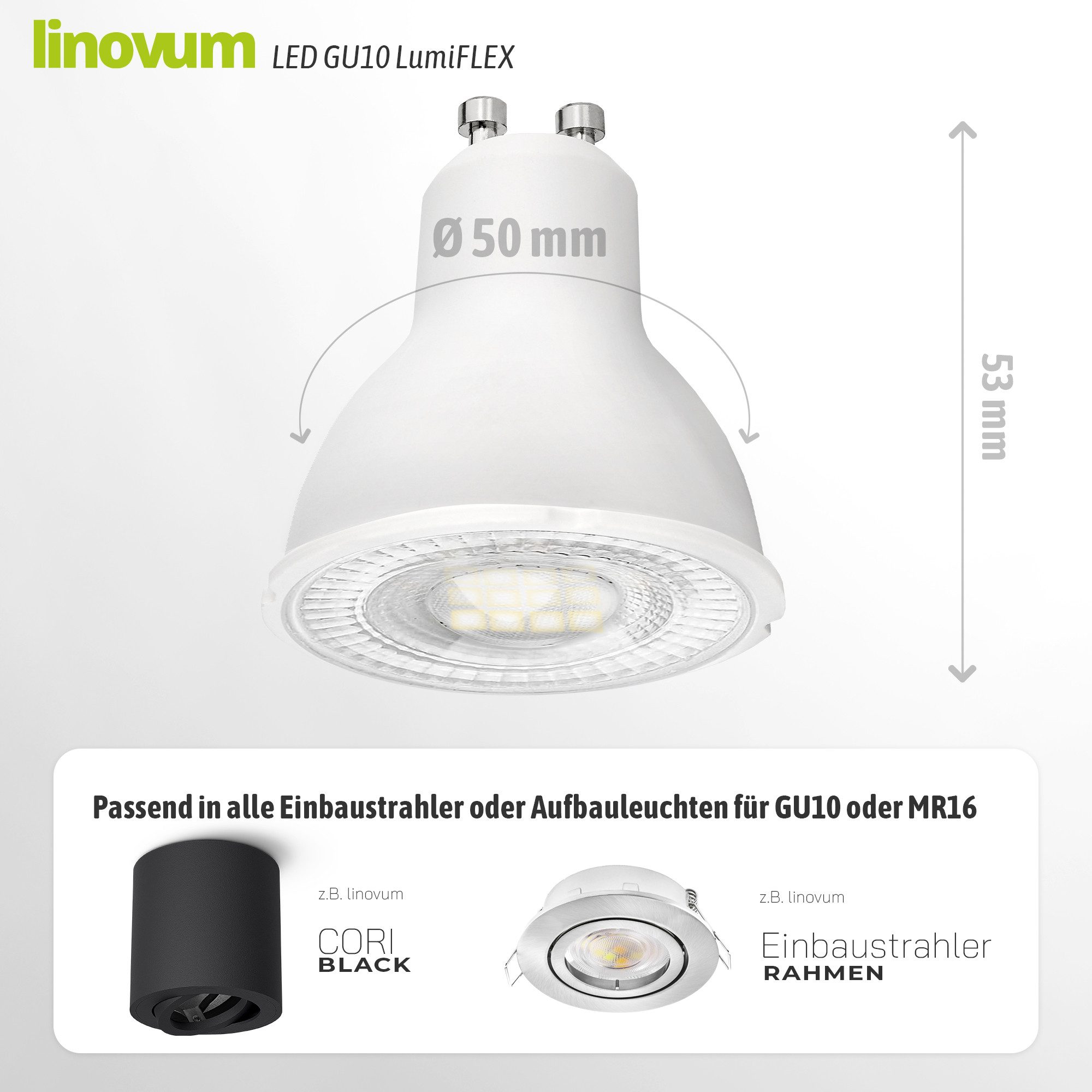 linovum LED-Leuchtmittel linovum LED GU10 Strahler LumiFLEX 6W einstellbare Lichtfarbe 3CCT, GU10, Neutralweiß, Warmweiß, Tageslichtweiß