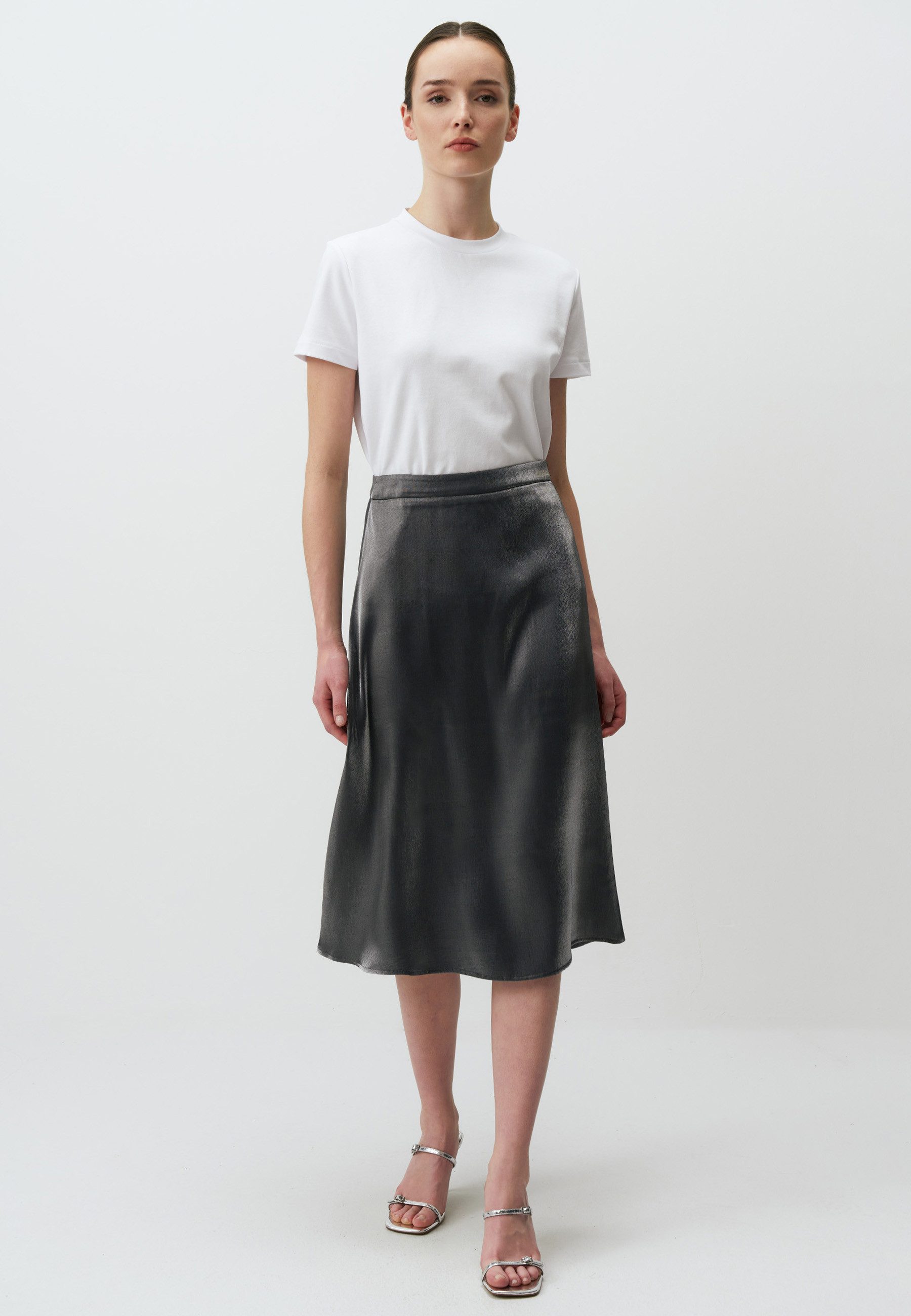 Minirock Normale Taille Glänzend Midi Satin Rock