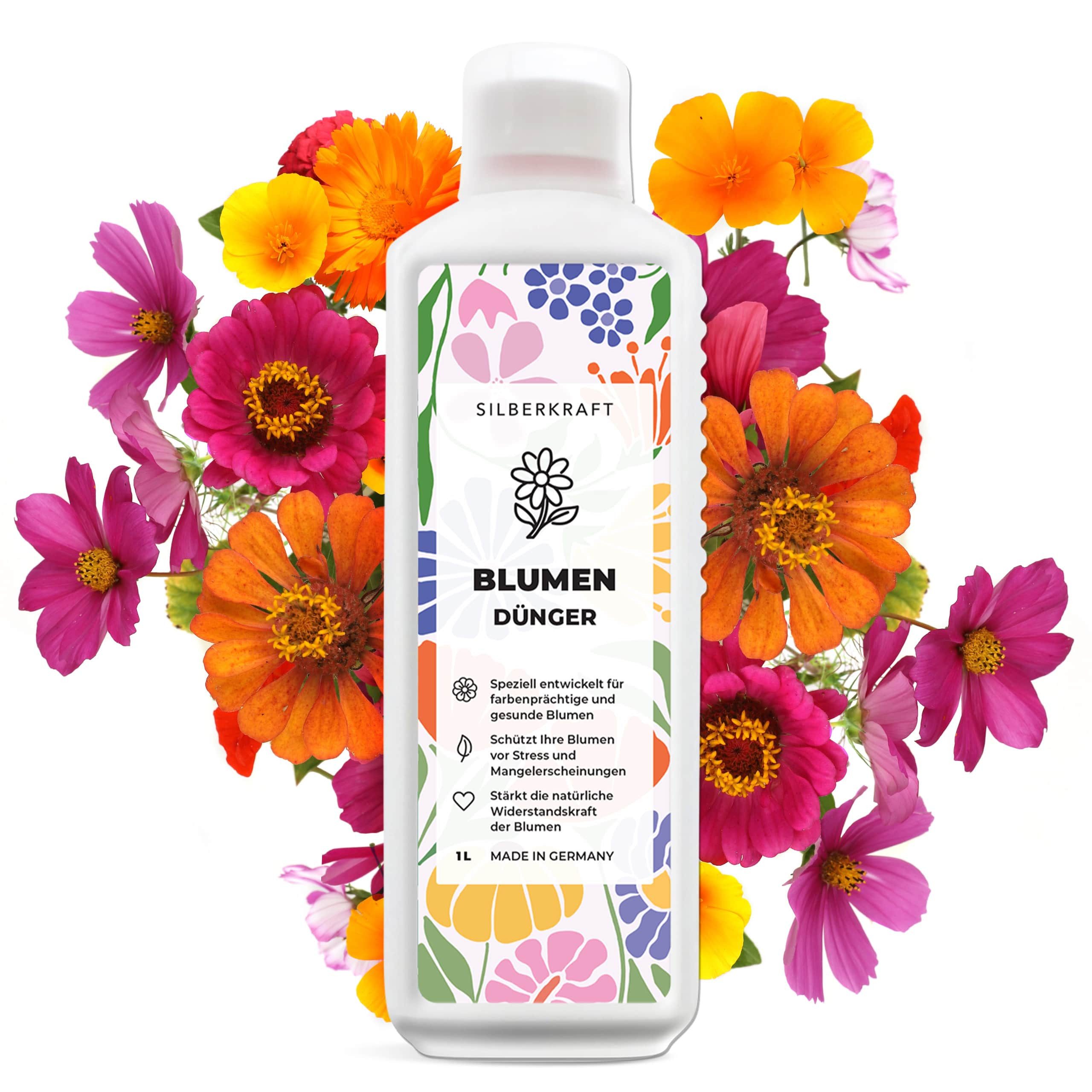 Silberkraft Blumendünger Blumen Dünger – Flüssiger Dünger für prächtige Blüten, 1 L, Flüssiger Nährstoff-Booster für üppige Blütenpracht, kräftige Pflanzen, intensive Blütenfarben & langanhaltende Blühfreude