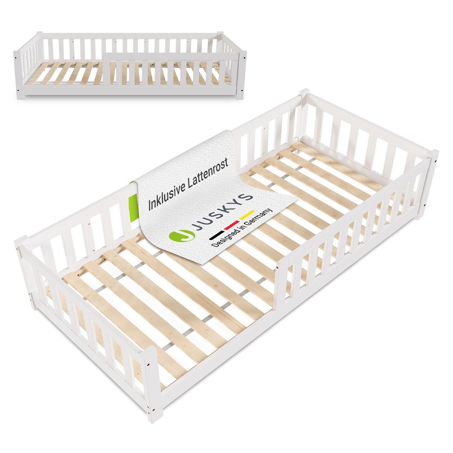 Juskys Kinderbett Naya, 90x200 cm Bodenbett aus Holz, mit Rausfallschutz & günstig online kaufen