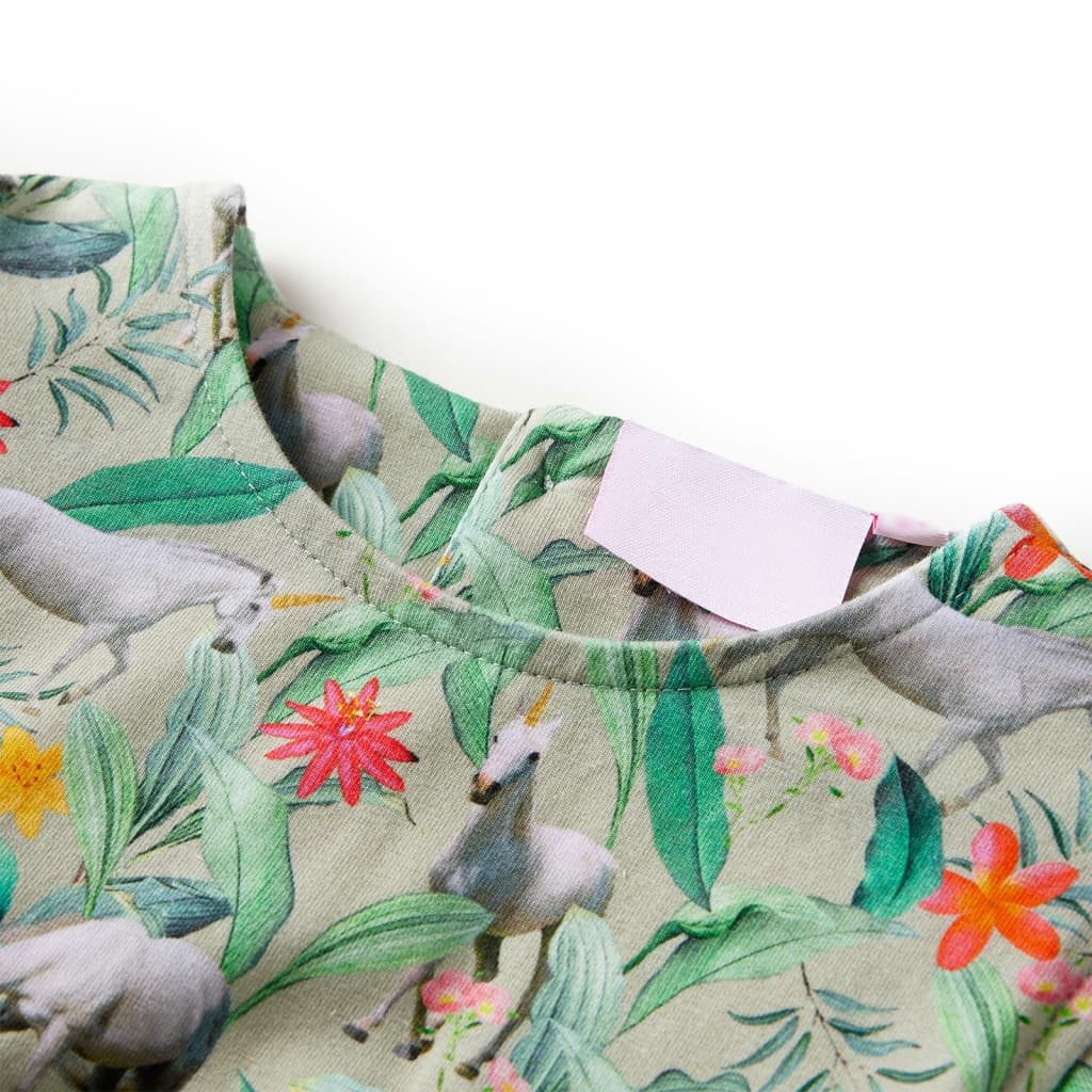 vidaXL Druckkleid Kinderkleid mit Flügelärmeln Hellkhaki 104