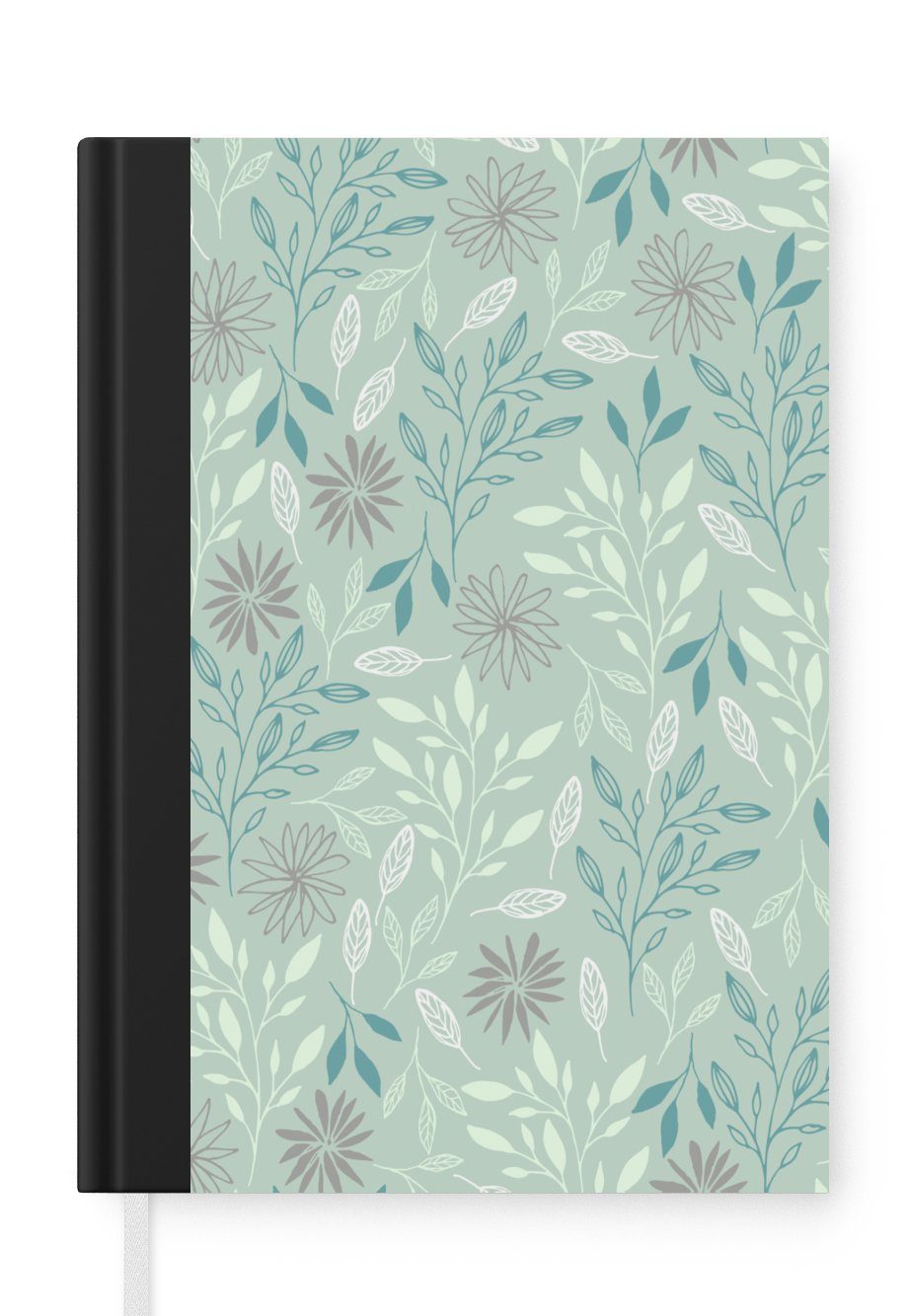 MuchoWow Notizbuch Blätter - Blumen - Muster, Journal, Merkzettel, Tagebuch, Notizheft, A5, 98 Seiten, Haushaltsbuch