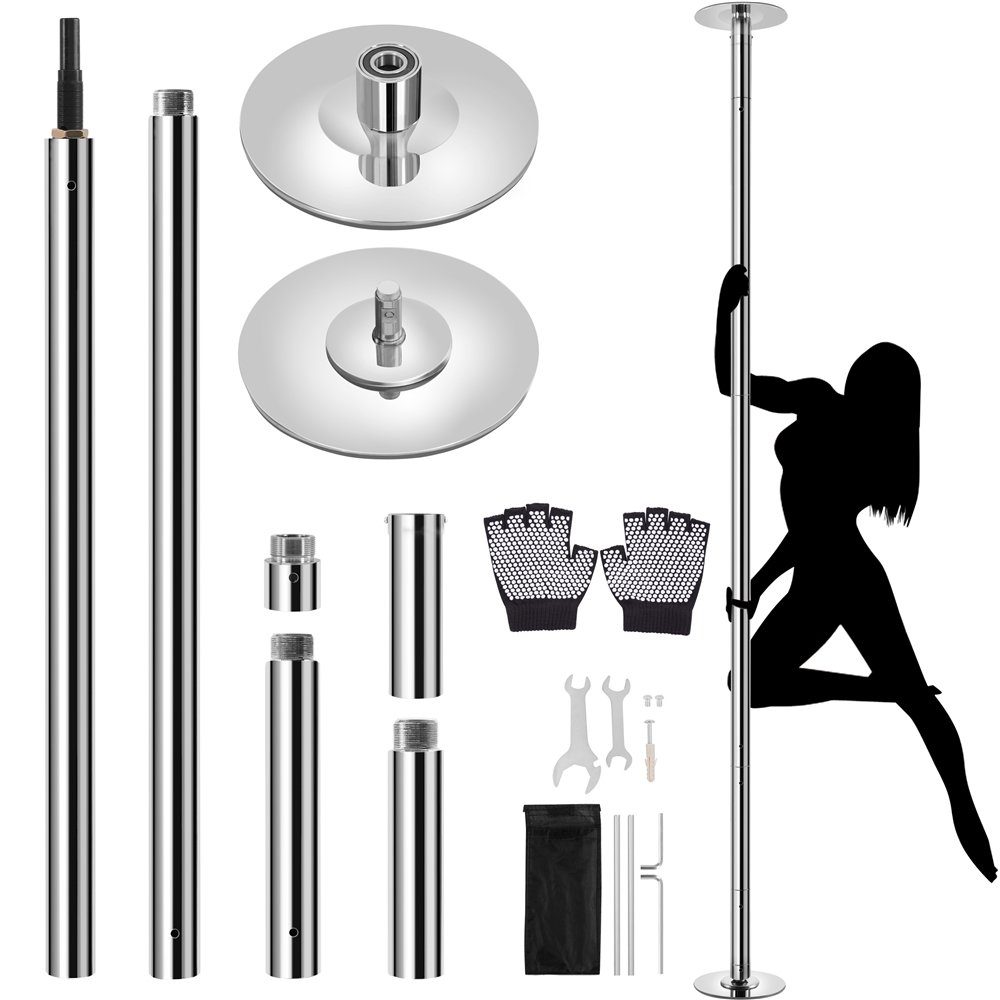 Yaheetech Pole Dance Stange, Tanzstange 45 mm, 225 bis 274,5 cm Höhenverstellbar, Strip Stange Silbern