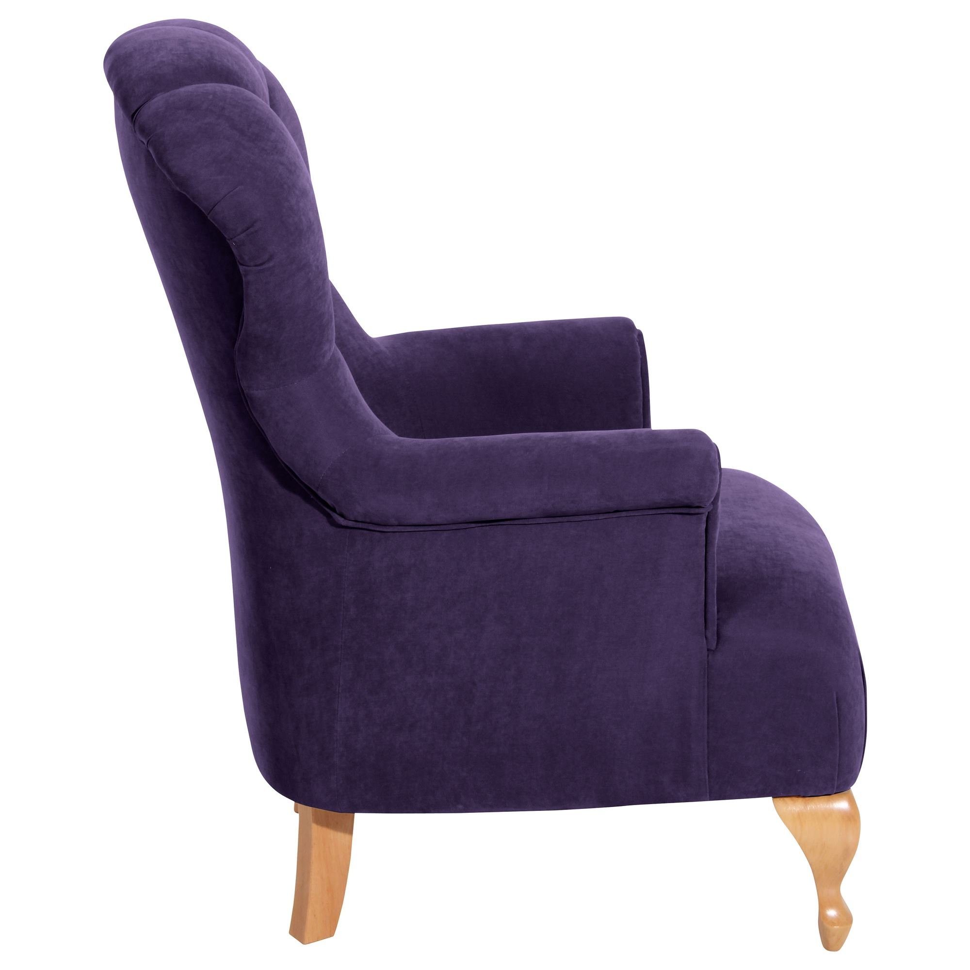 Sitz 58 21432 inkl. Sessel aufm violett / verarbeitet,bequemer Bezug Kalinka natur Versand, Buche Sessel Kessel Veloursstoff 1-St), hochwertig Kostenlosem (Sparpreis