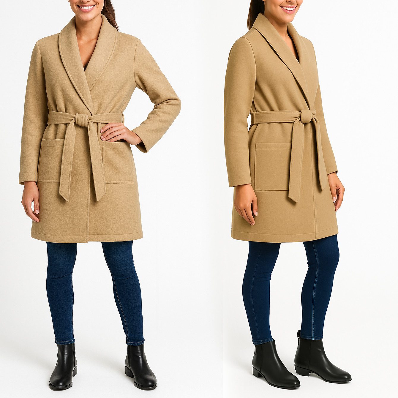 Kendindza Collection Trenchcoat Damen Mantel mit Schalkragen, Leichter Trenchcoat elegant mit Stretch Herbstmantel mit 2 Taschen, Übergangsmantel lang in One Size 36-42