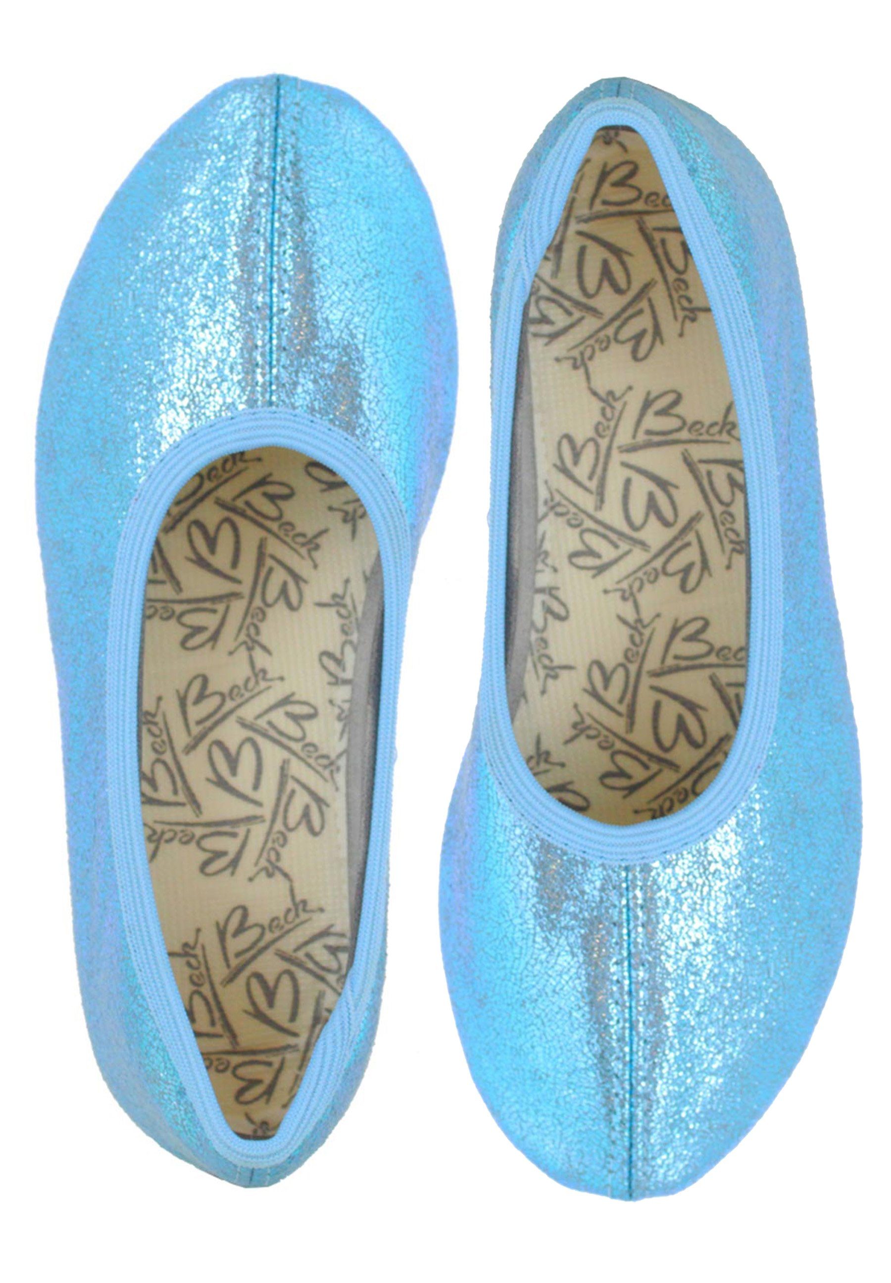 Beck Schläppchen Basic Glitzer Gymnastikschuh (bis Gr. 42 erhältlich, für Sport und Zuhause) mit rutschfester Gummi-Laufsohle