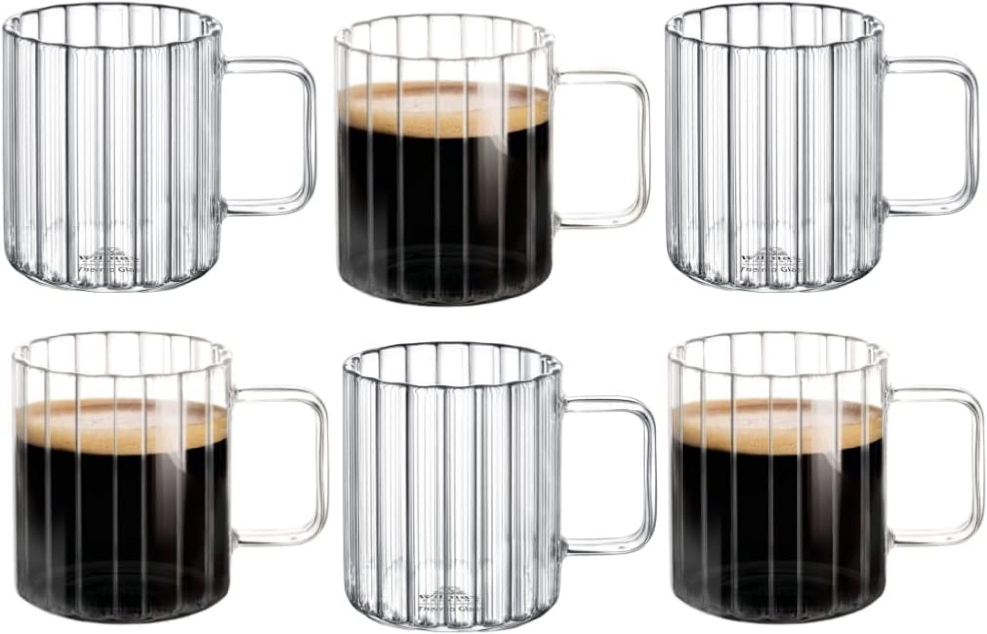 Wilmax England Teeglas, Thermogläser mit Henkel - 6er-Set, 150 ml, Geriffeltes Borosilikatglas