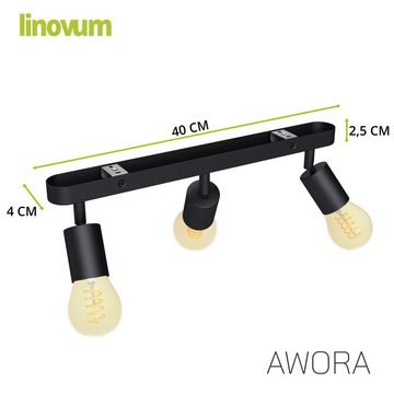 linovum LED Aufbaustrahler AWORA Deckenleuchte 3er schwarz schwenkbar mit Retro A60 LED, Leuchtmittel inklusive