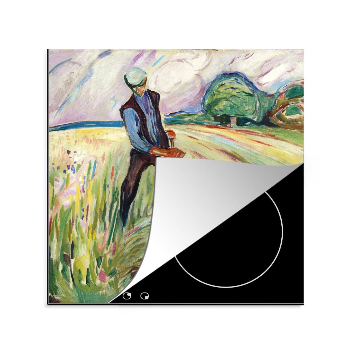 MuchoWow Herdblende-/Abdeckplatte Der Heuwender - Edvard Munch, Vinyl, (1 tlg), 78x78 cm, Ceranfeldabdeckung, Arbeitsplatte für küche