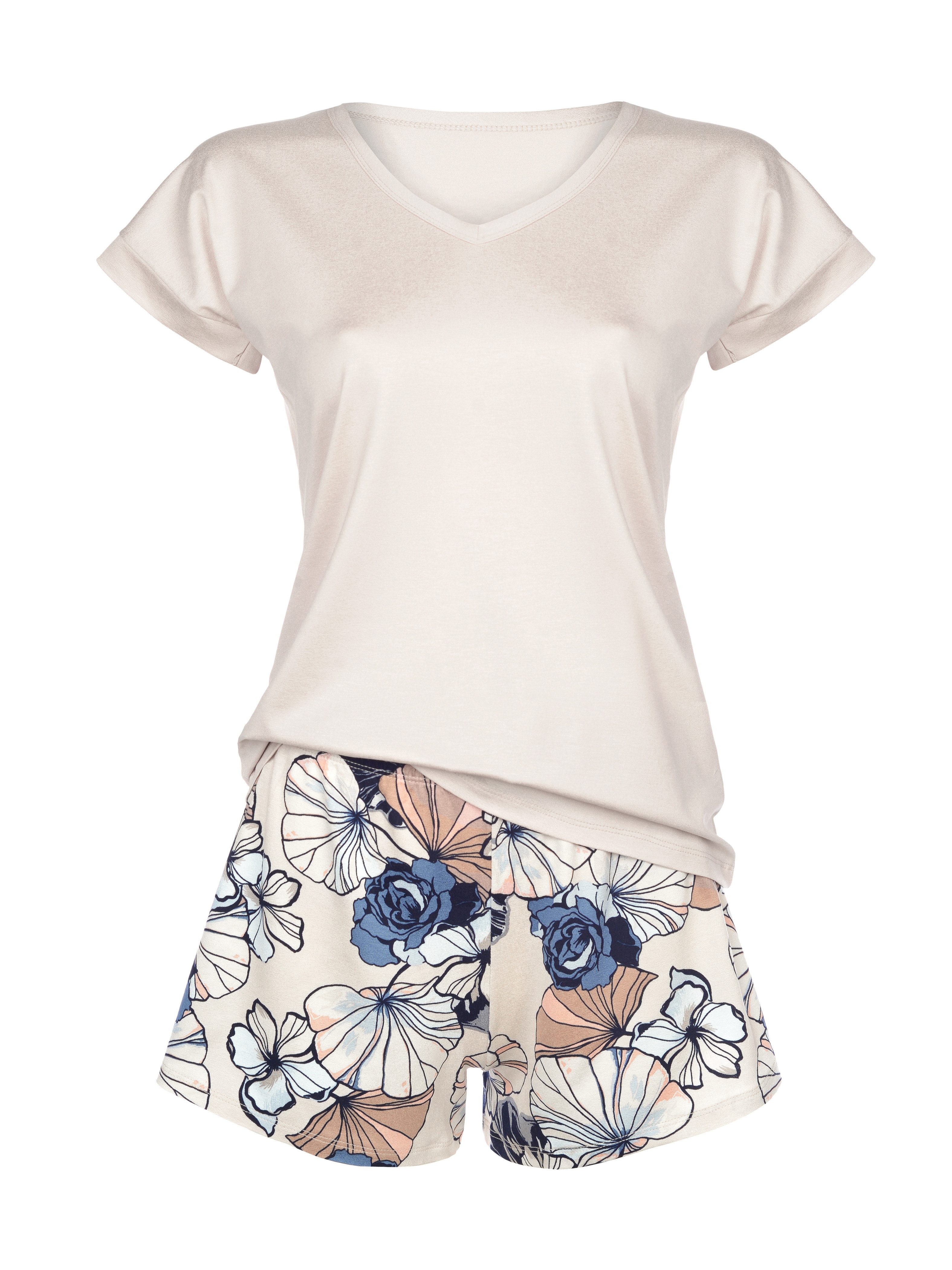 Donna Shorty Schlafanzug mit Blumenmuster (2 tlg) luxuriöse Viskosequalität günstig online kaufen