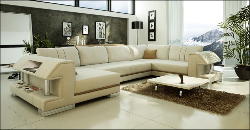 JVmoebel Ecksofa, Ecksofa Sofa Couch Polster Designer Leder XXL U Form Ledersofa