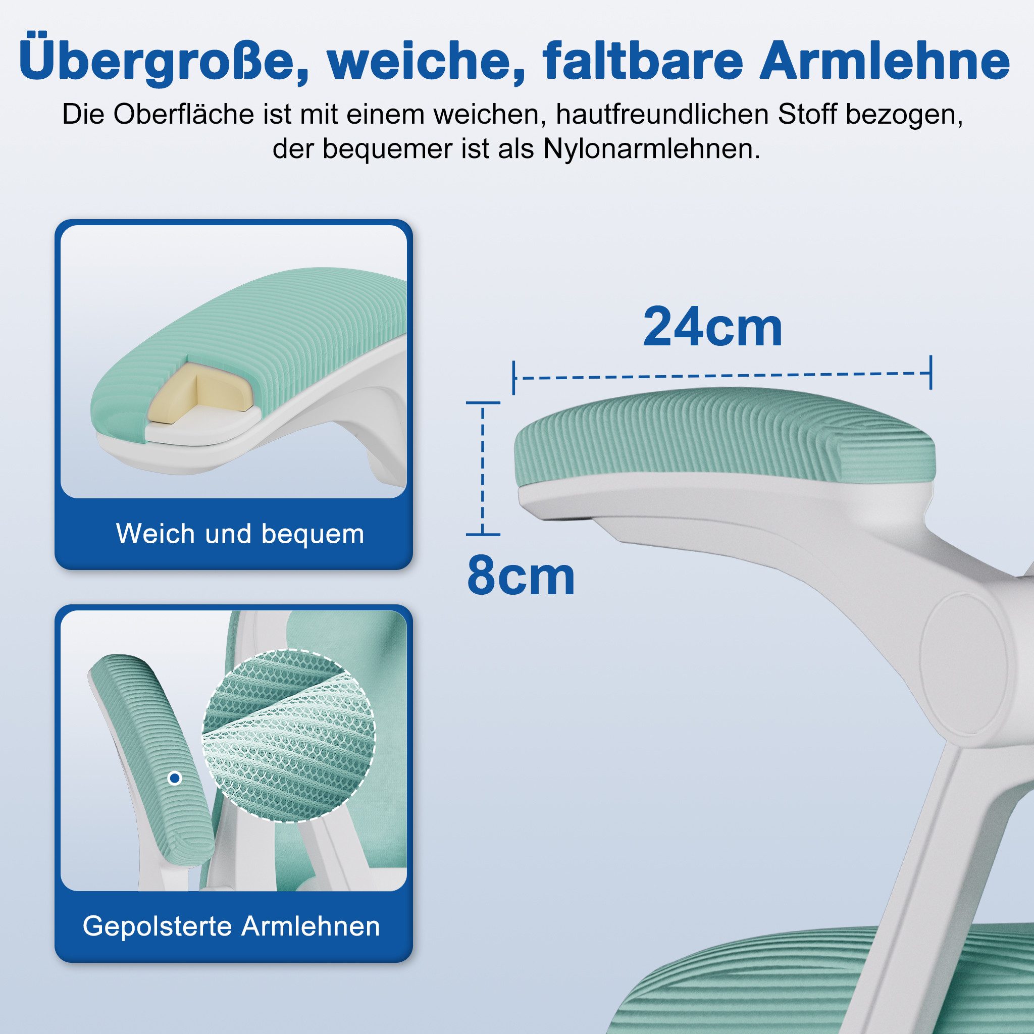 Adormii Bürostuhl Ergonomischer Bürostuhl mit klappbaren Armlehnen und Rückenlehnen (Drehstuhl mit Drehbare, höhenverstellbarer Kopfstütze, geräuscharme Rollen, – Bild 4 von 5