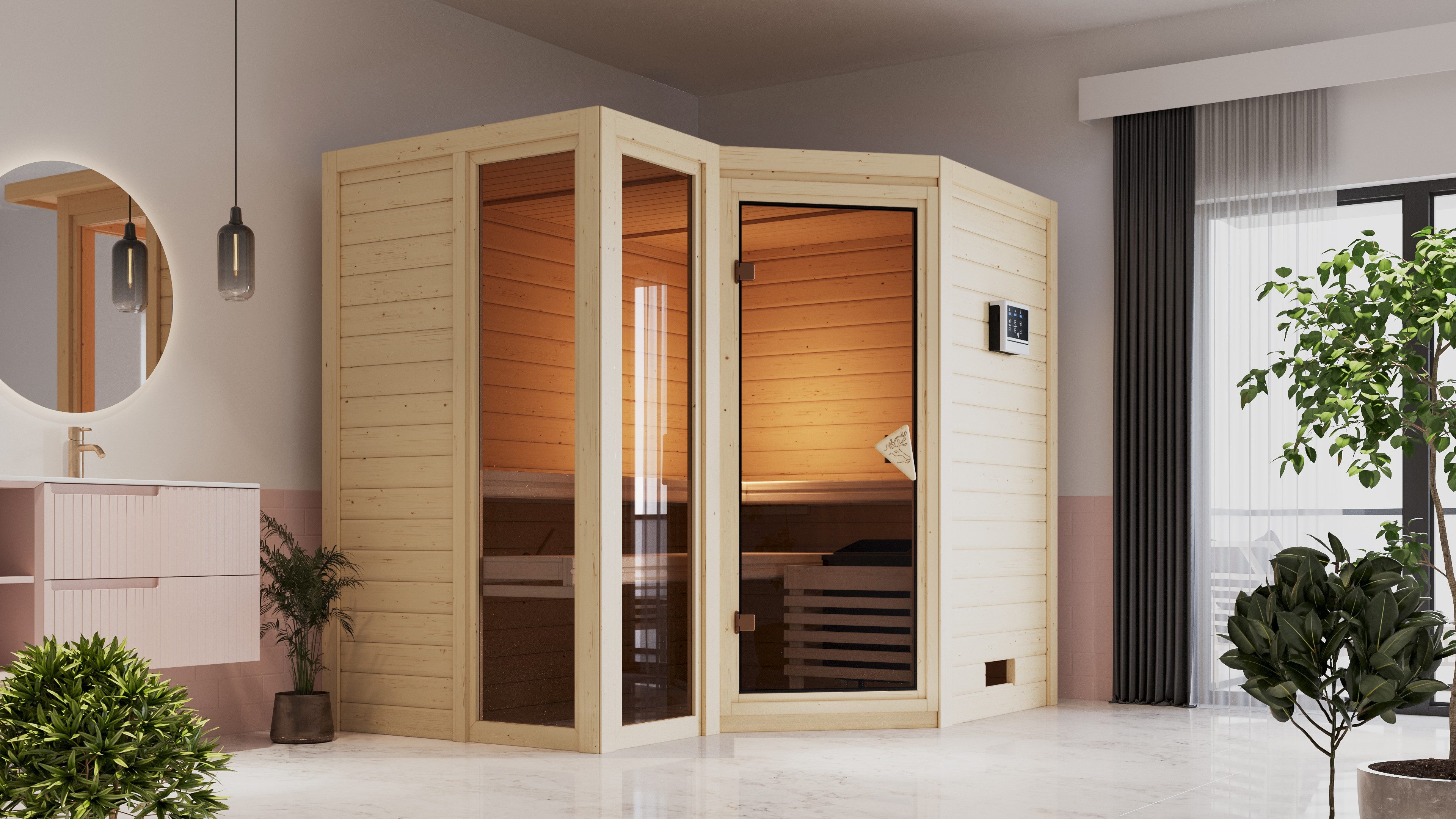 Karibu Sauna Amada, BxTxH: 236 x 184 x 209 cm, 40 mm, (Set) ohne Ofen