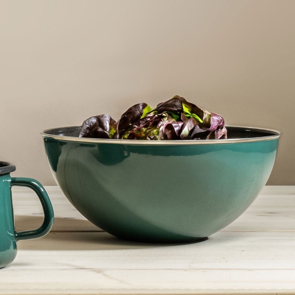 Riess Salatschüssel Riess Obst-Salatschüssel mit Edelstahlrand 26cm TEAL, Emaille