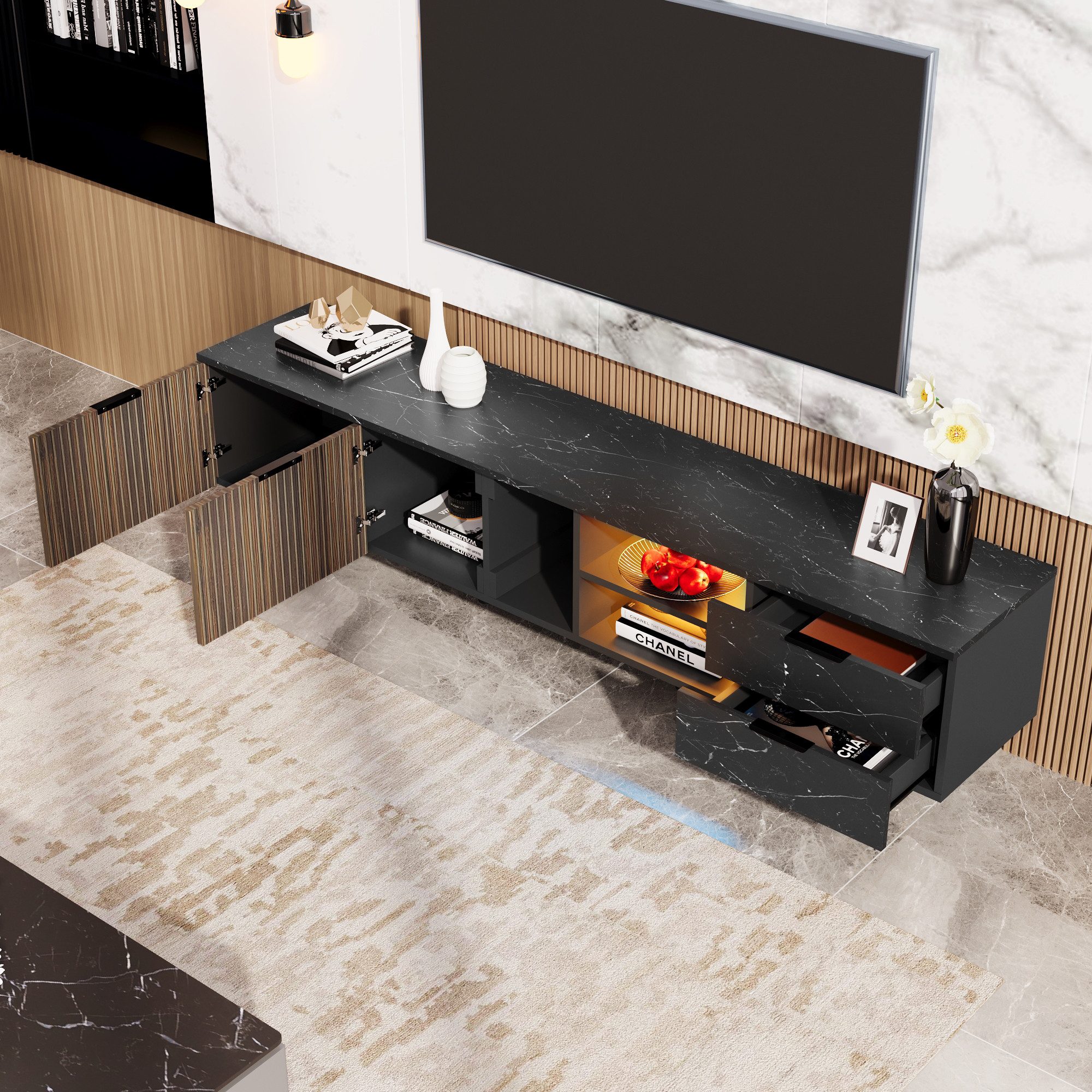 OKWISH Lowboard TV-Schrank mit schwarzer Marmoroptik günstig online kaufen