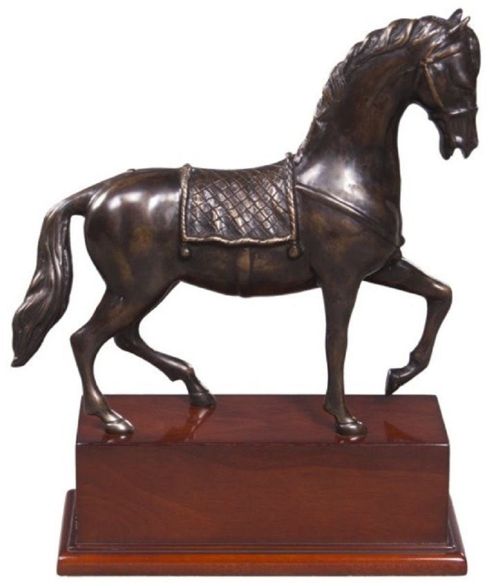 Casa Padrino Pferd 37,3 mit Luxus Bronzefigur cm 12,5 Dekofigur x / Dekofigur H. x Holzsockel Bronze 31,5 - Braun