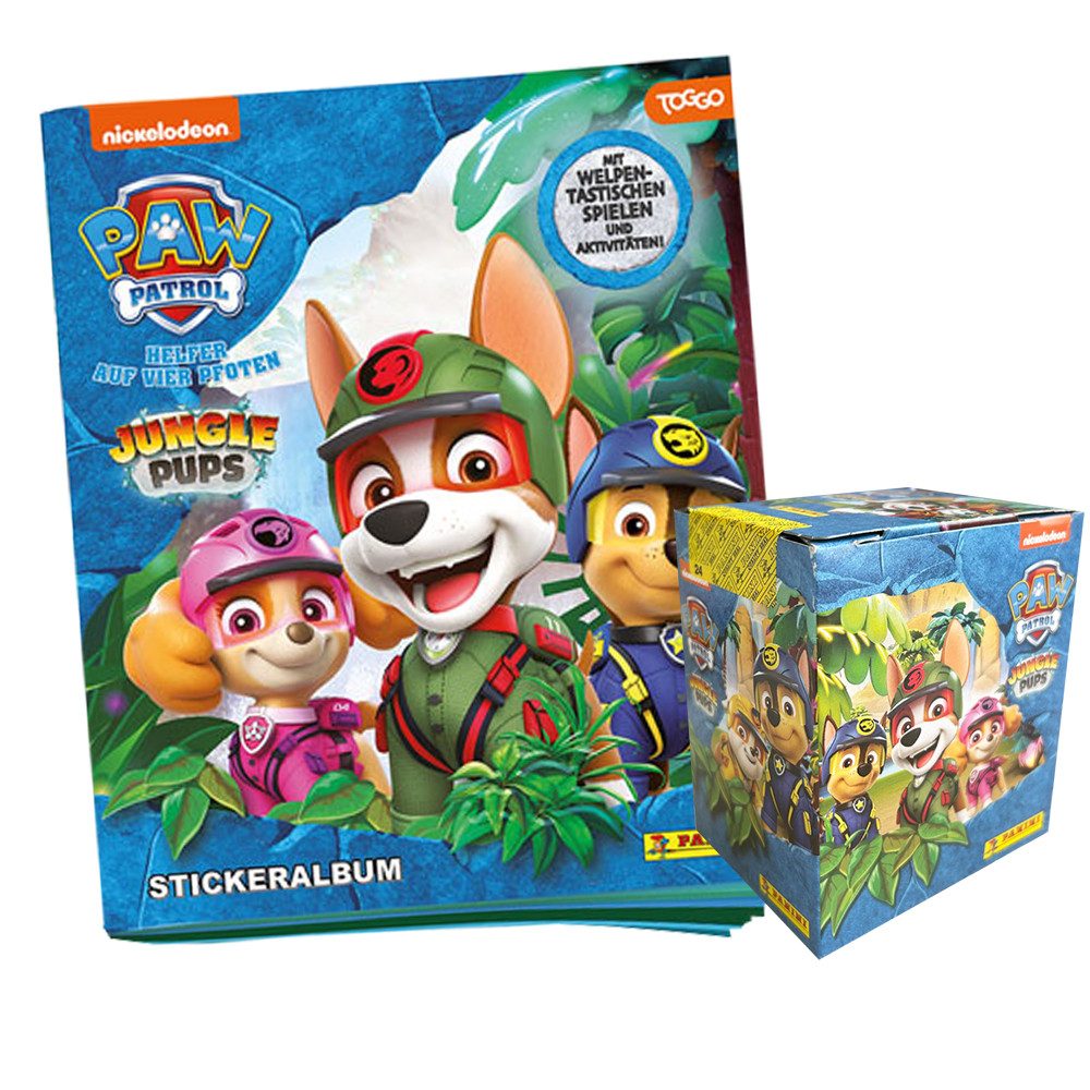 PAW PATROL Sammelkarte Paw Patrol Jungle Pups Sammelsticker 1 Display (36 Tüten)+Sammelalbum